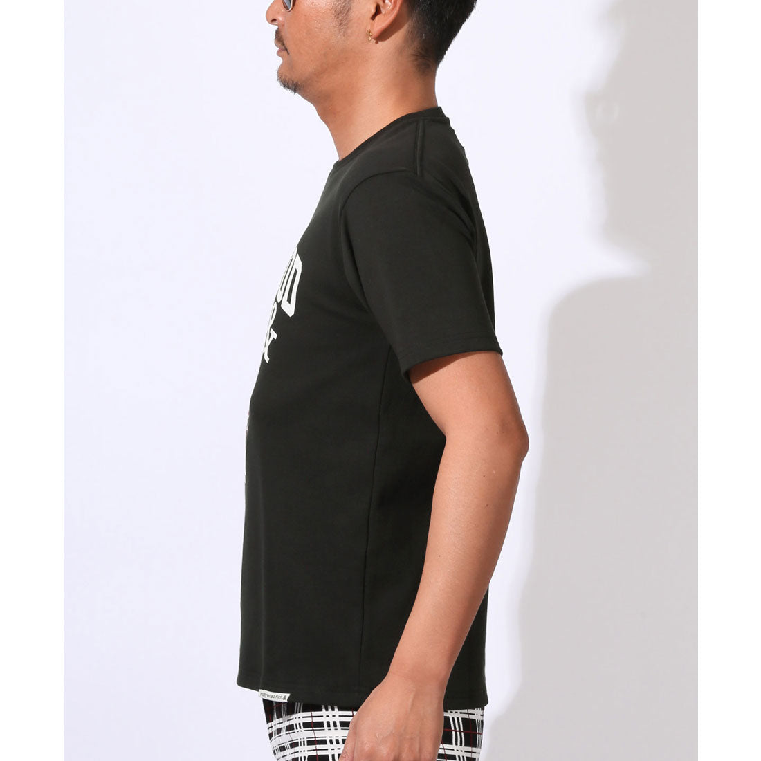 ラグスタイル LUXSTYLE Hollywood rich.&(ハリウッドリッチドットアンド)ロゴプリントベアアップリケ半袖Tシャツ/トップス カットソー メンズ 刺繍 アップリケ タータンチェック クマ テディベア （ブラック） ブラック