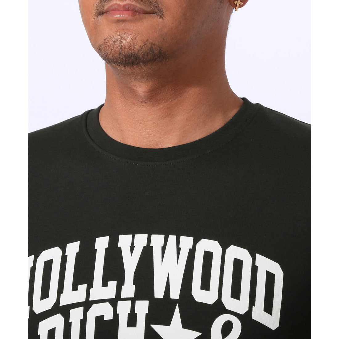ラグスタイル LUXSTYLE Hollywood rich.&(ハリウッドリッチドットアンド)ロゴプリントベアアップリケ半袖Tシャツ/トップス カットソー メンズ 刺繍 アップリケ タータンチェック クマ テディベア （ブラック） ブラック