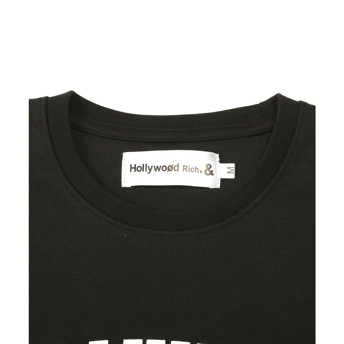 ラグスタイル LUXSTYLE Hollywood rich.&(ハリウッドリッチドットアンド)ロゴプリントベアアップリケ半袖Tシャツ/トップス カットソー メンズ 刺繍 アップリケ タータンチェック クマ テディベア （ブラック） ブラック