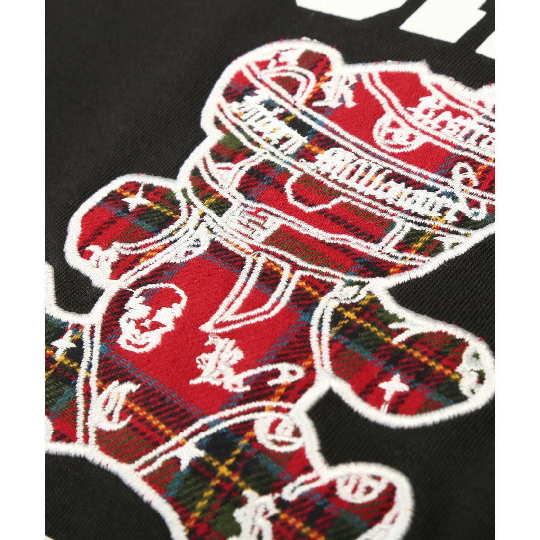 ラグスタイル LUXSTYLE Hollywood rich.&(ハリウッドリッチドットアンド)ロゴプリントベアアップリケ半袖Tシャツ/トップス カットソー メンズ 刺繍 アップリケ タータンチェック クマ テディベア （ブラック） ブラック