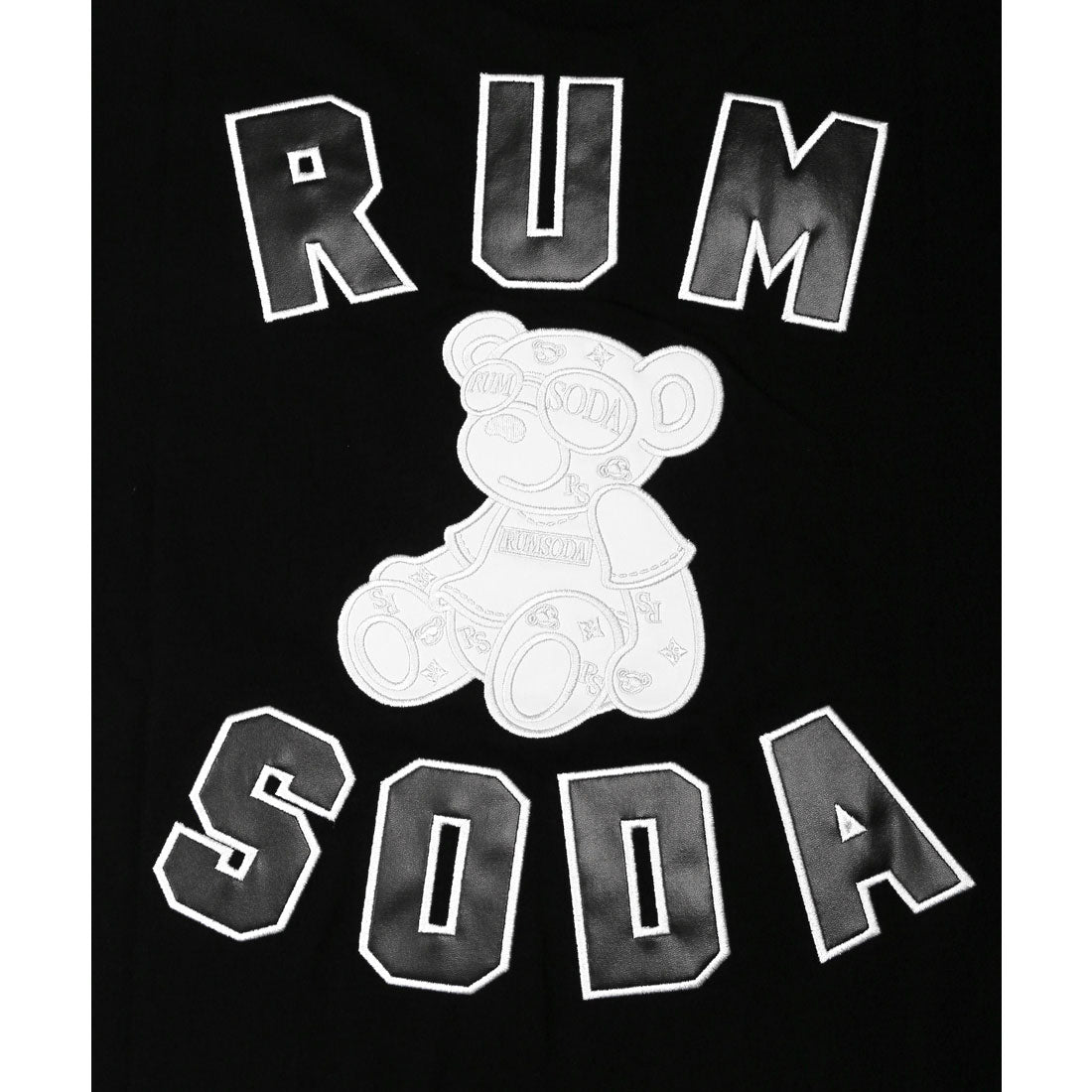 ラグスタイル LUXSTYLE RUMSODA(ラムソーダ)天竺合皮アップリケ半袖Tシャツ/トップス カットソー メンズ ブランド バックプリント PUレザー 刺繍 ワッペン （ブラック） ブラック