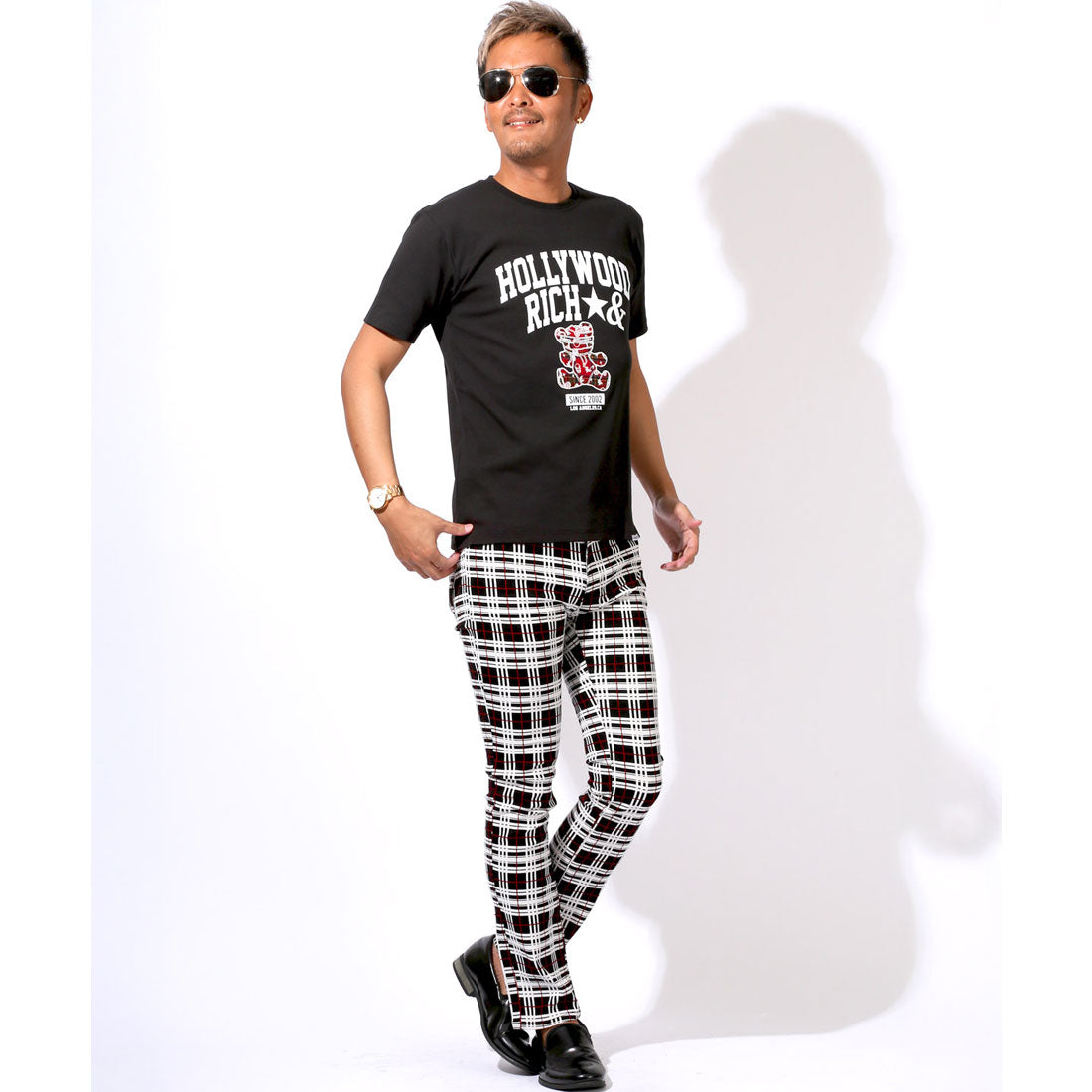 ラグスタイル LUXSTYLE 総柄カツラギチェックパンツ/チノパン スリムパンツ メンズ スキニー チノパンツ ズボン ボトムス チェック柄 総柄 カツラギデニム ストレッチ （ネイビーウィンドウペン） ネイビーウィンドウペン
