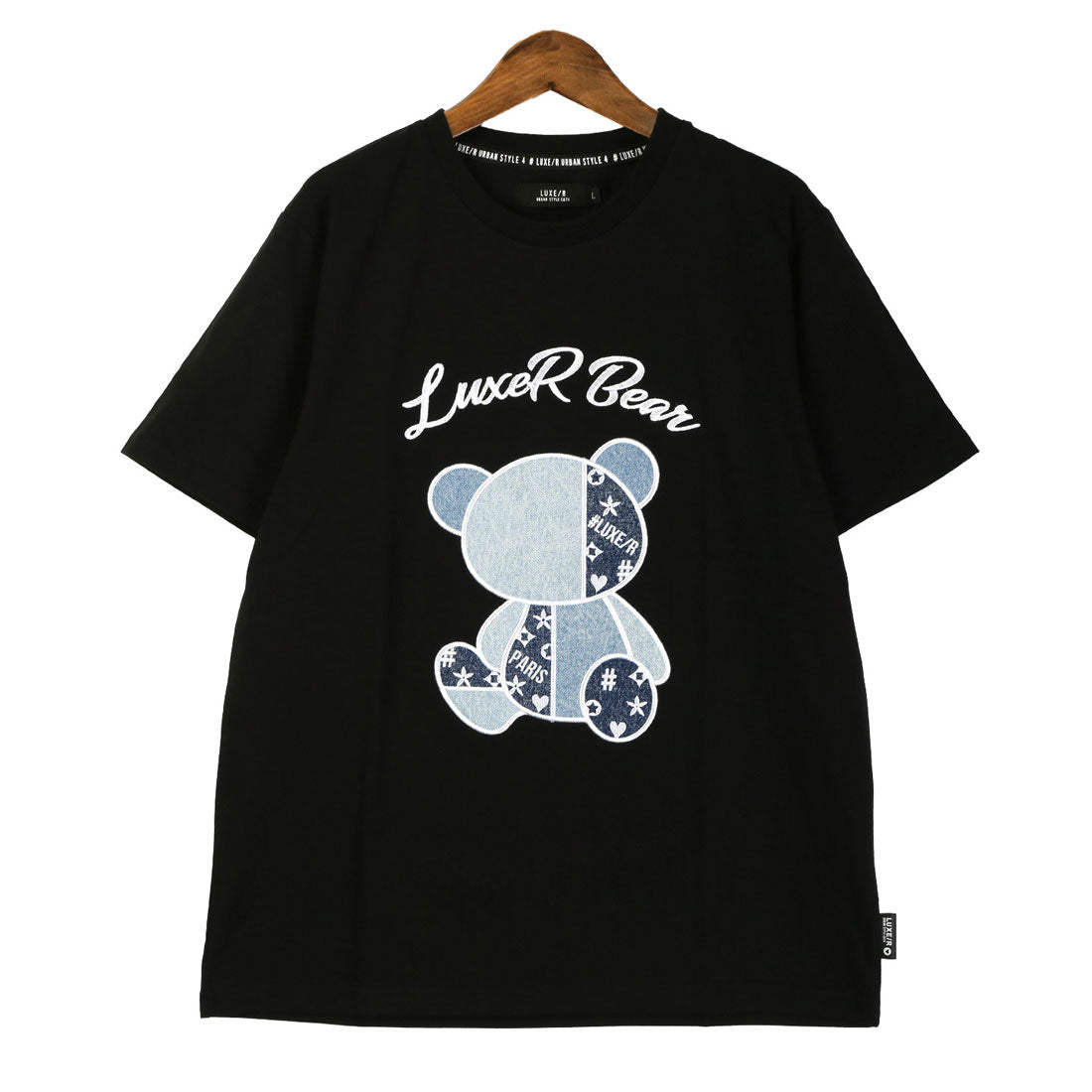 ラグスタイル LUXSTYLE LUXE/R(ラグジュ)デニムベア半袖Tシャツ/トップス カットソー メンズ ブランド 刺繍 ワッペン アップリケ デニム パッチワーク 切替 天竺 （ホワイト） ホワイト