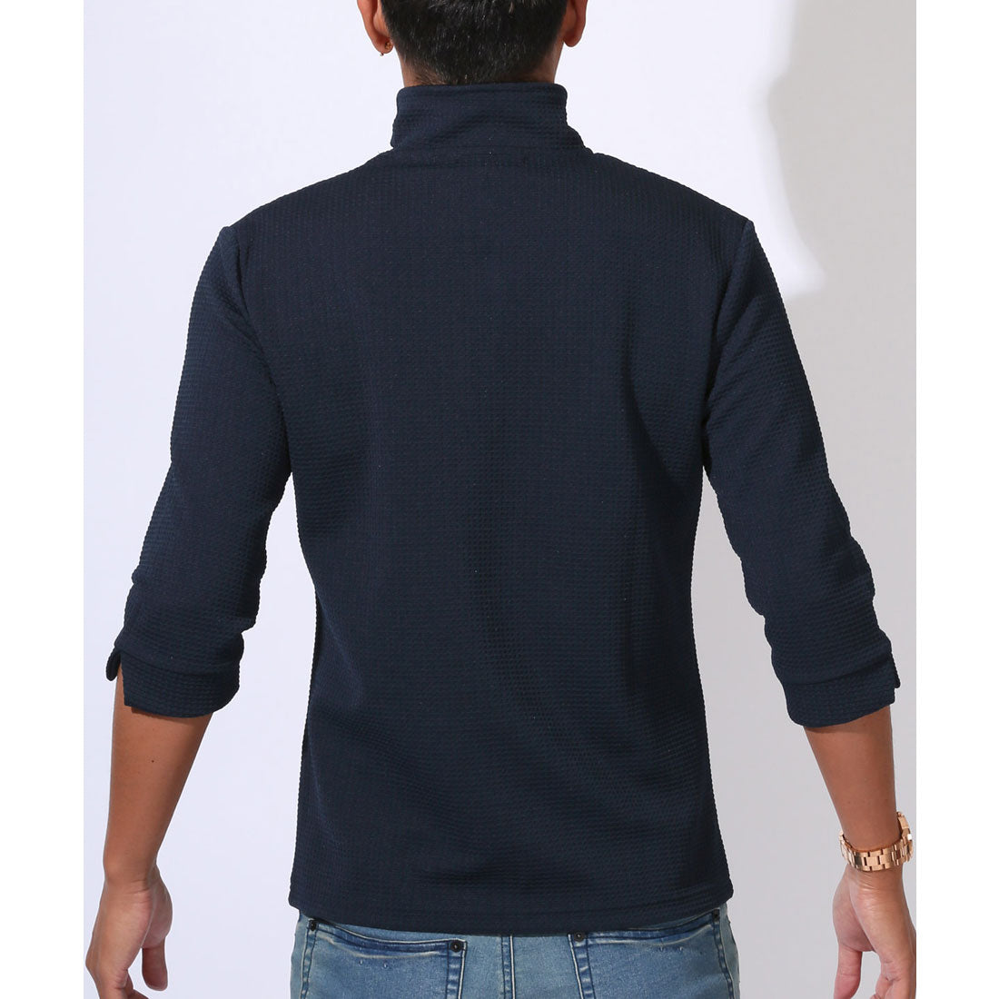 ラグスタイル LUXSTYLE ふくれワッフル柄イタリアンカラー7分袖ポロシャツ/七分 イタリアンカラー 立ち襟 スタンドカラー ワイヤーカラー スキッパー ワッフル ハニカム （ホワイト） ホワイト