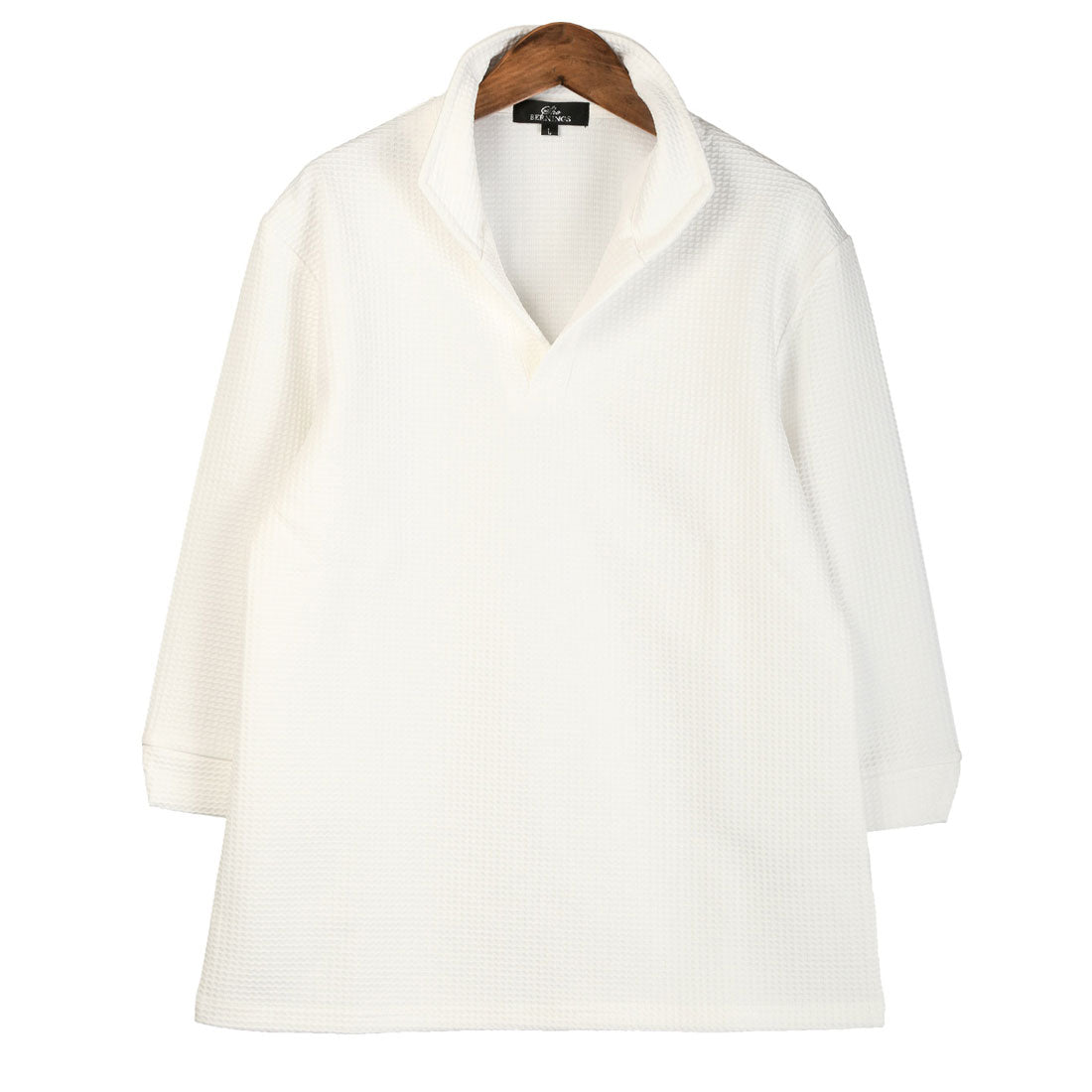 ラグスタイル LUXSTYLE ふくれワッフル柄イタリアンカラー7分袖ポロシャツ/七分 イタリアンカラー 立ち襟 スタンドカラー ワイヤーカラー スキッパー ワッフル ハニカム （ホワイト） ホワイト