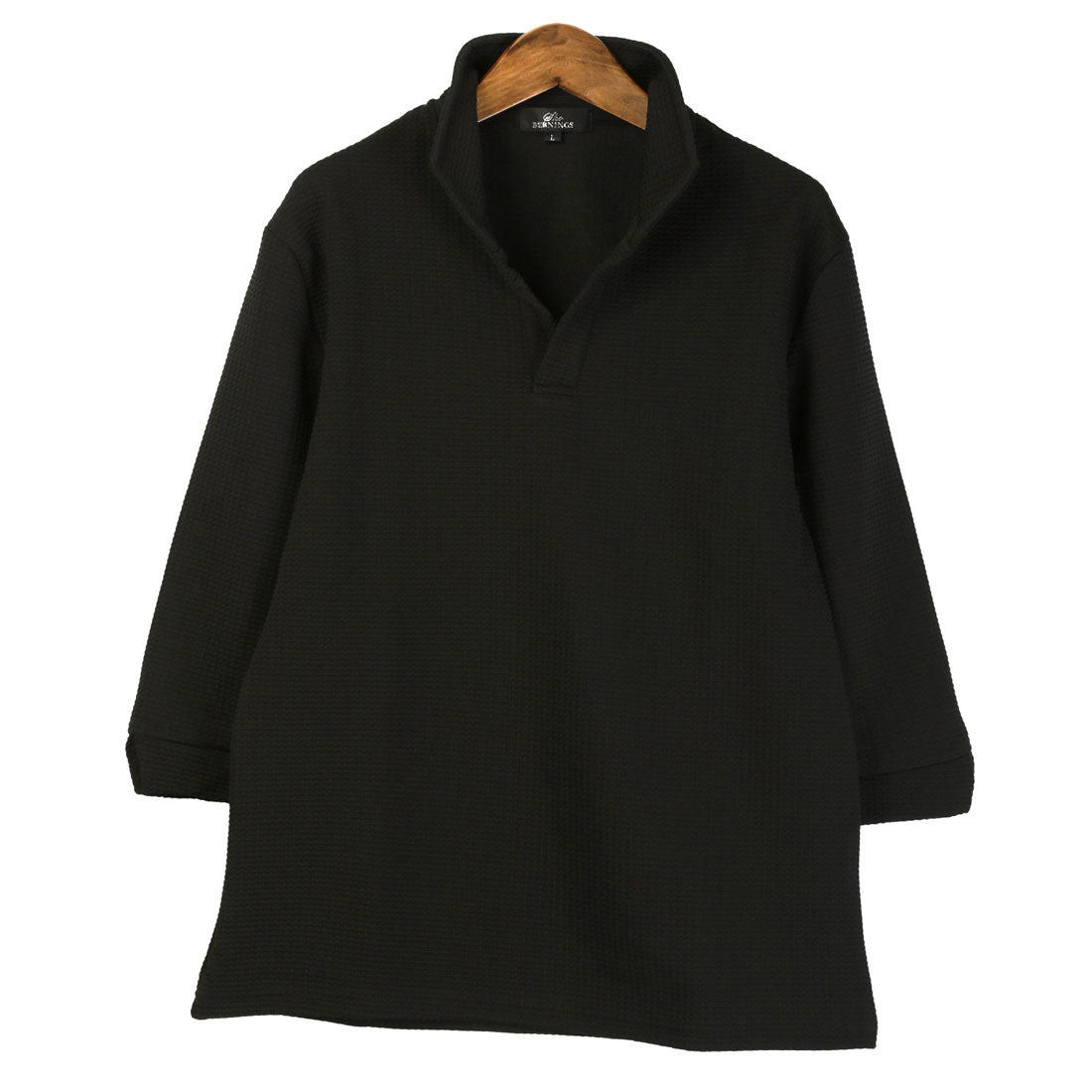 ラグスタイル LUXSTYLE ふくれワッフル柄イタリアンカラー7分袖ポロシャツ/七分 イタリアンカラー 立ち襟 スタンドカラー ワイヤーカラー スキッパー ワッフル ハニカム （ホワイト） ホワイト