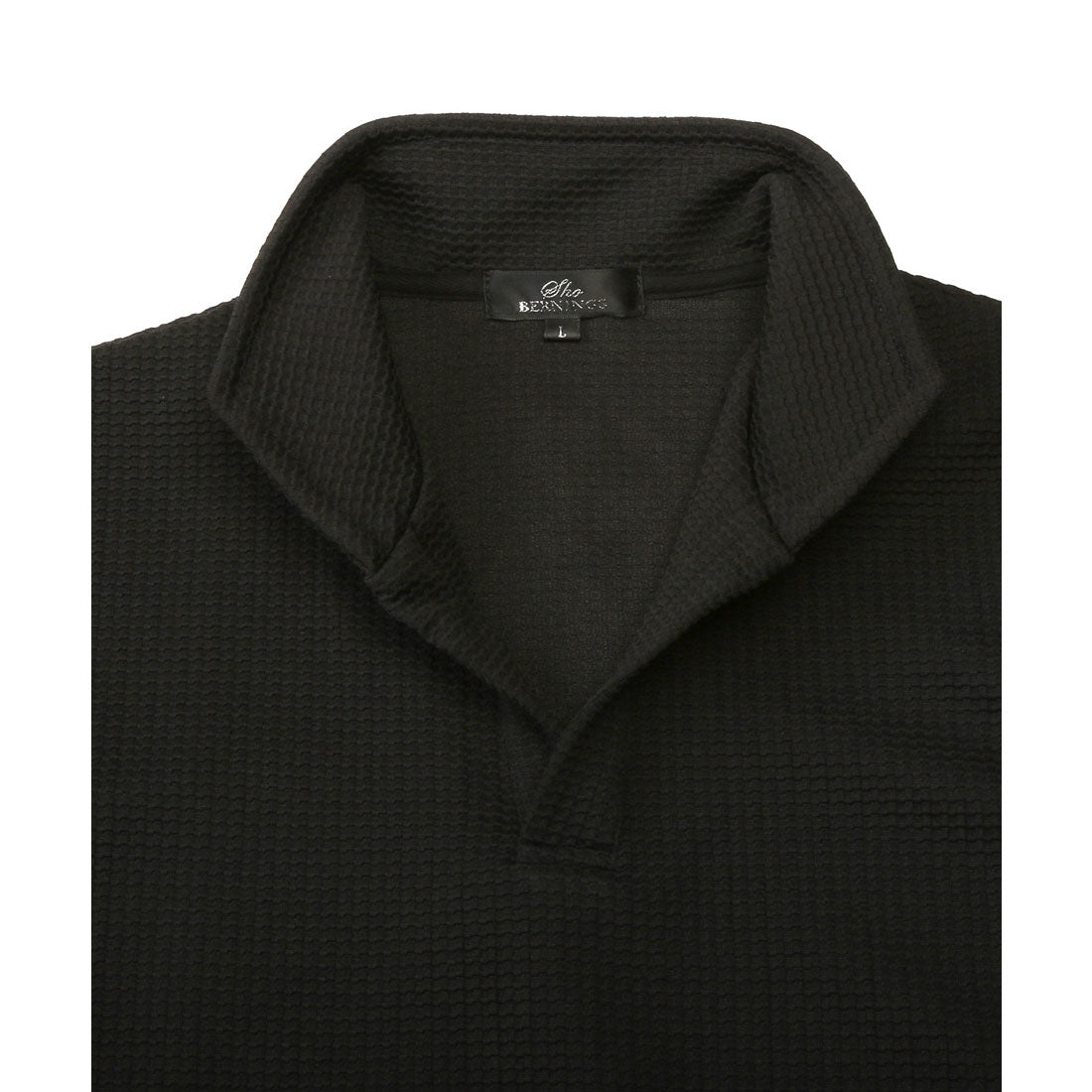 ラグスタイル LUXSTYLE ふくれワッフル柄イタリアンカラー7分袖ポロシャツ/七分 イタリアンカラー 立ち襟 スタンドカラー ワイヤーカラー スキッパー ワッフル ハニカム （ホワイト） ホワイト