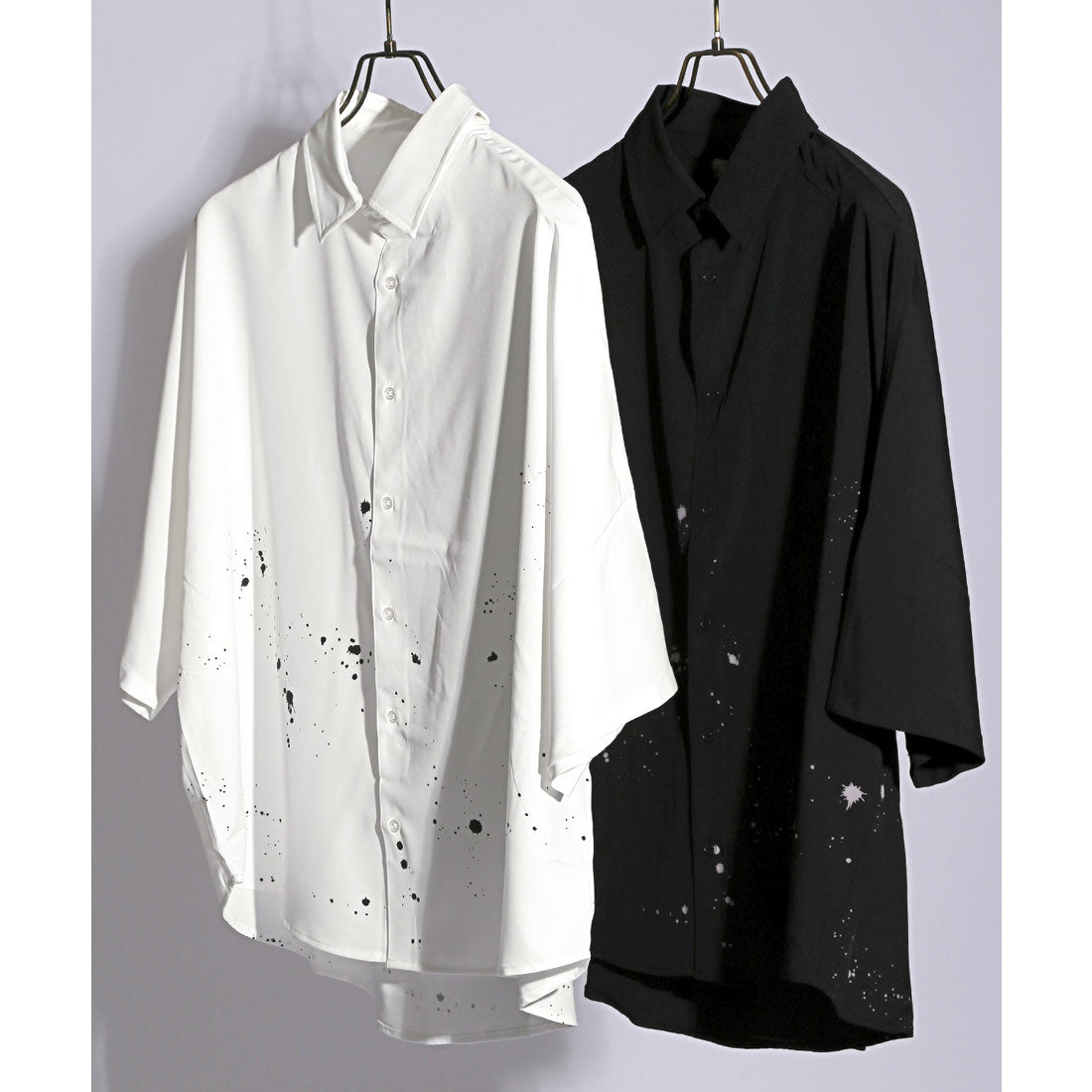 ラグスタイル LUXSTYLE ペイントプリントドルマンスリーブ半袖シャツ/半袖 メンズ レディース 半袖シャツ ドルマンスリーブ ブラウス オーバーサイズ ビッグシルエット （ブラック） ブラック