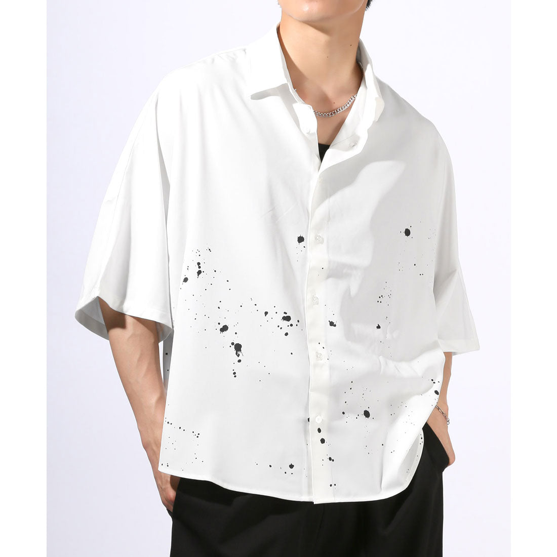 ラグスタイル LUXSTYLE ペイントプリントドルマンスリーブ半袖シャツ/半袖 メンズ レディース 半袖シャツ ドルマンスリーブ ブラウス オーバーサイズ ビッグシルエット （ホワイト） ホワイト