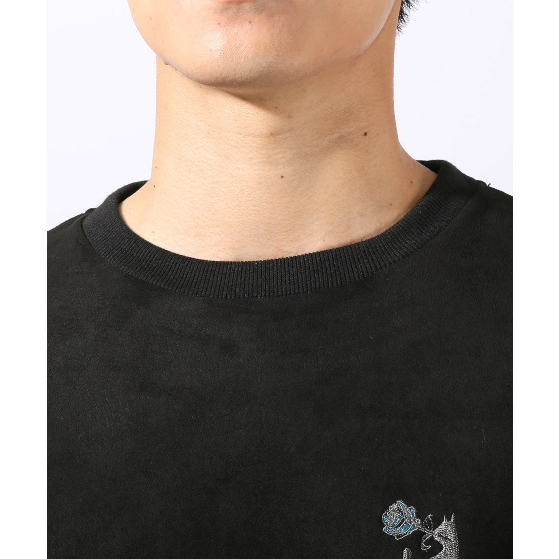 ラグスタイル LUXSTYLE Girls&Catスエード半袖Tシャツ/スエード フェイクスエード 刺繍 バックプリント ワンポイント Girls Cat 女の子 ガール ネコ 猫 大きいサイズ （ブラック） ブラック