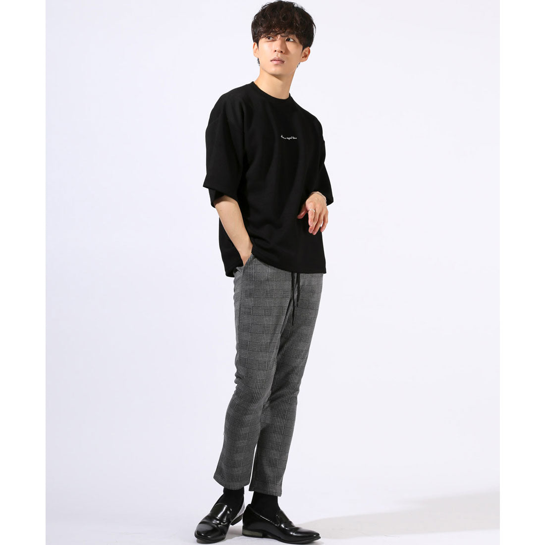 ラグスタイル LUXSTYLE フラワープリントバック貼り付けポンチTシャツ/トップス カットソー メンズ 接触冷感 クール とろみ バックプリント ポンチ ロゴ 薔薇 フラワー プリント （ブラック） ブラック