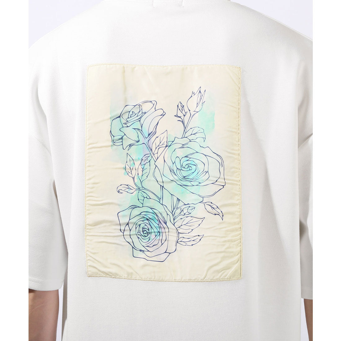 ラグスタイル LUXSTYLE フラワープリントバック貼り付けポンチTシャツ/トップス カットソー メンズ 接触冷感 クール とろみ バックプリント ポンチ ロゴ 薔薇 フラワー プリント （ブラック） ブラック