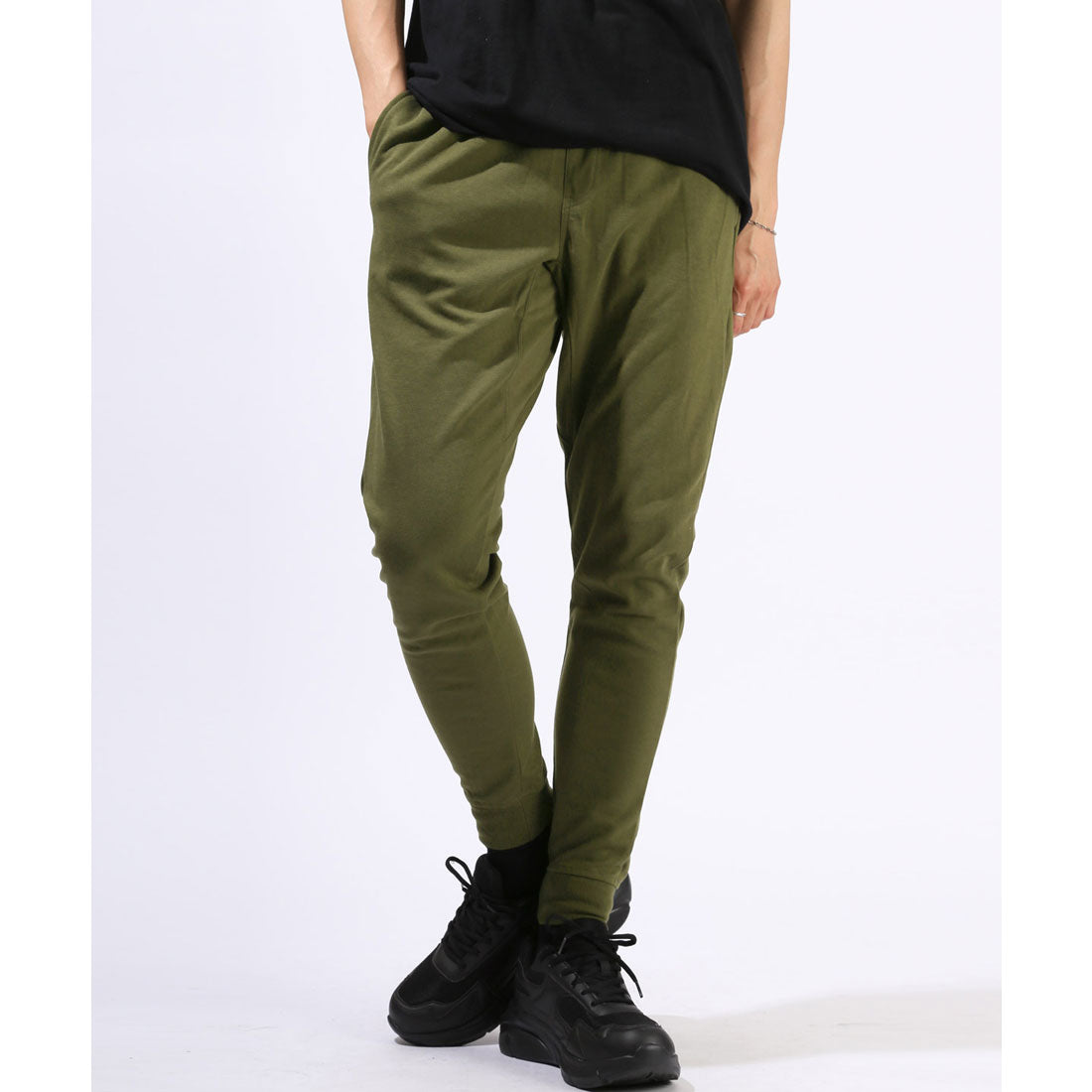 ラグスタイル LUXSTYLE ポンチジョガーパンツ/スウェットパンツ イージーパンツ メンズ ポンチ 無地 裾リブ 大きいサイズ ウエストゴム ストレッチ （カーキ） カーキ