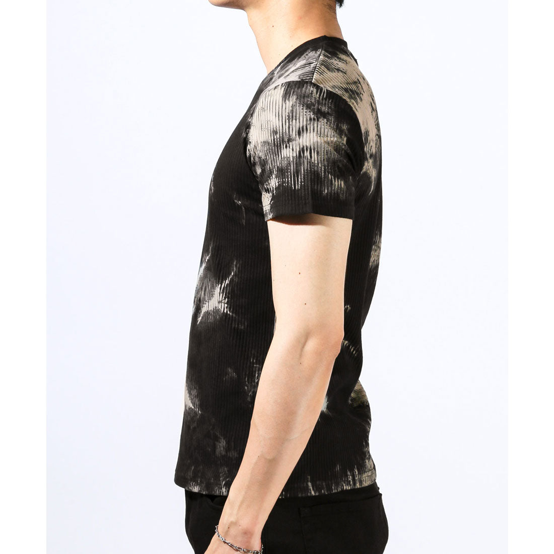 ラグスタイル LUXSTYLE Bernings Sho(バーニングショー)ムラ染めテレコVネックTシャツ/Tシャツ 半袖 メンズ Vネック 半袖Tシャツ VネックTシャツ ムラ染め テレコ リブ タイダイ染め （ブラック） ブラック