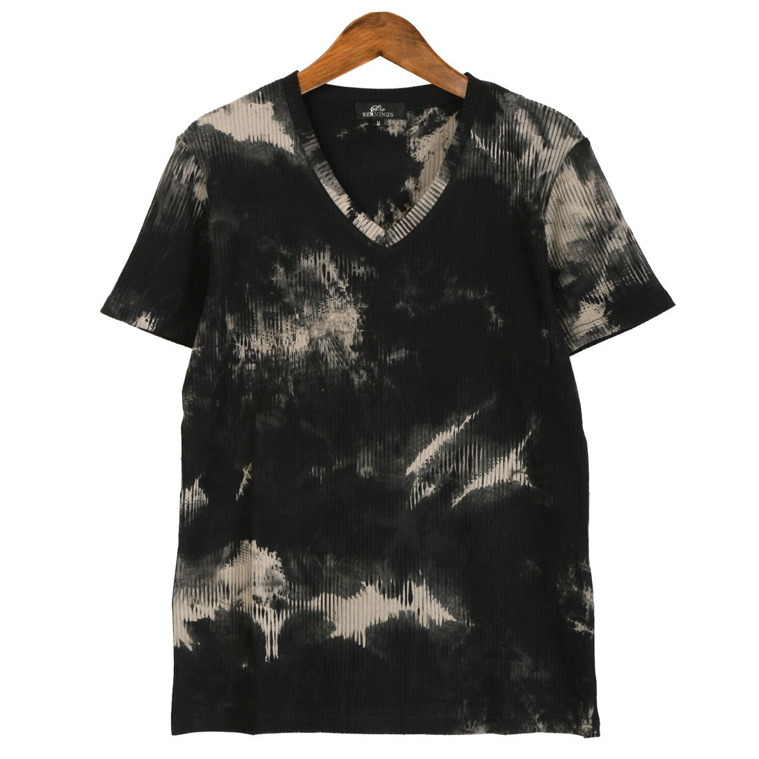 ラグスタイル LUXSTYLE Bernings Sho(バーニングショー)ムラ染めテレコVネックTシャツ/Tシャツ 半袖 メンズ Vネック 半袖Tシャツ VネックTシャツ ムラ染め テレコ リブ タイダイ染め （ブラック） ブラック