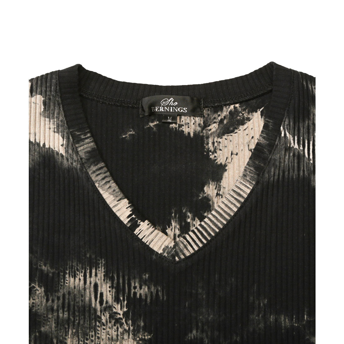 ラグスタイル LUXSTYLE Bernings Sho(バーニングショー)ムラ染めテレコVネックTシャツ/Tシャツ 半袖 メンズ Vネック 半袖Tシャツ VネックTシャツ ムラ染め テレコ リブ タイダイ染め （ブラック） ブラック