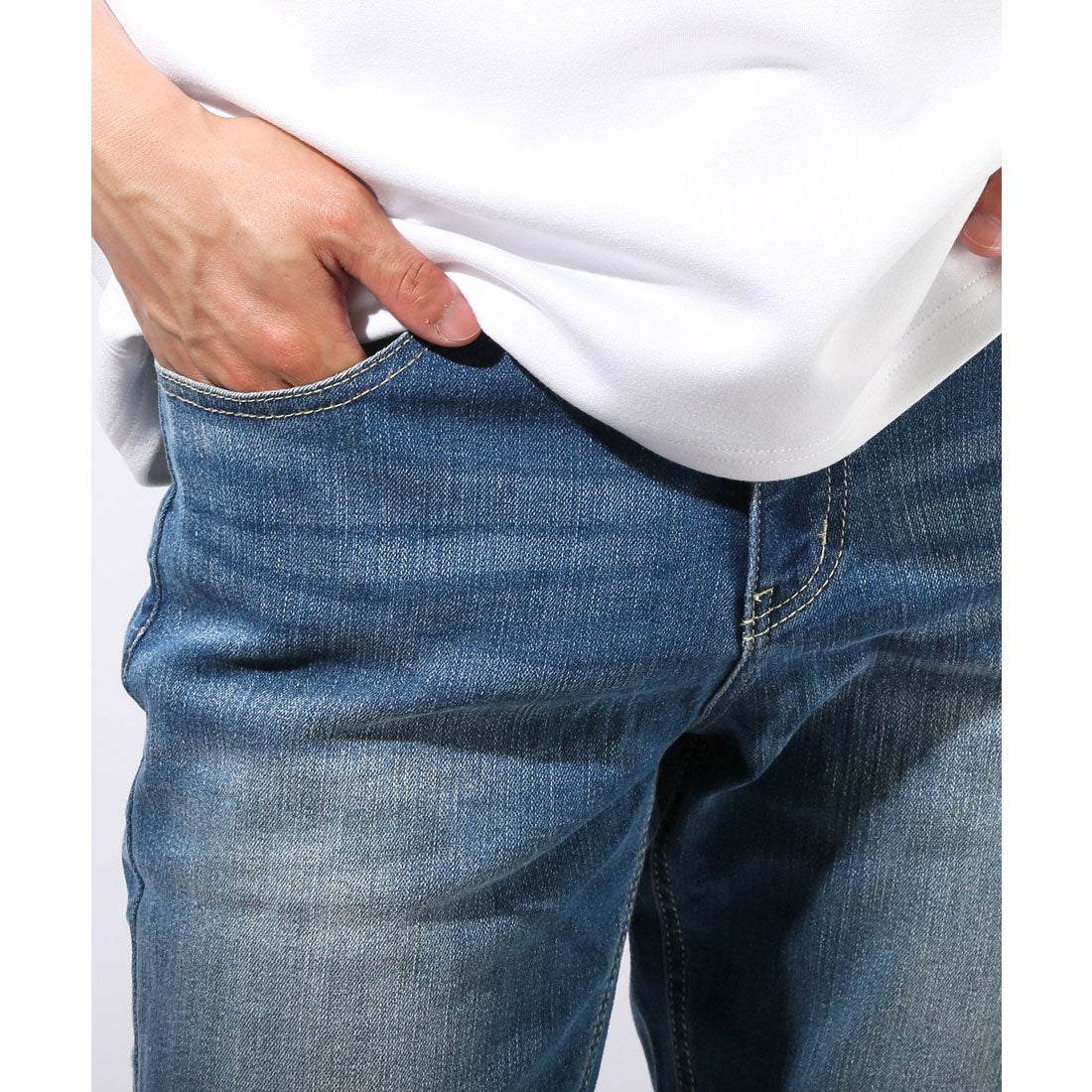 ラグスタイル LUXSTYLE アンクルスキニーデニムパンツ/スキニーパンツ アンクルパンツ メンズ スキニー デニム ジーンズ ジーパン 9分丈 細身 タイト 美脚 （ブルー） ブルー