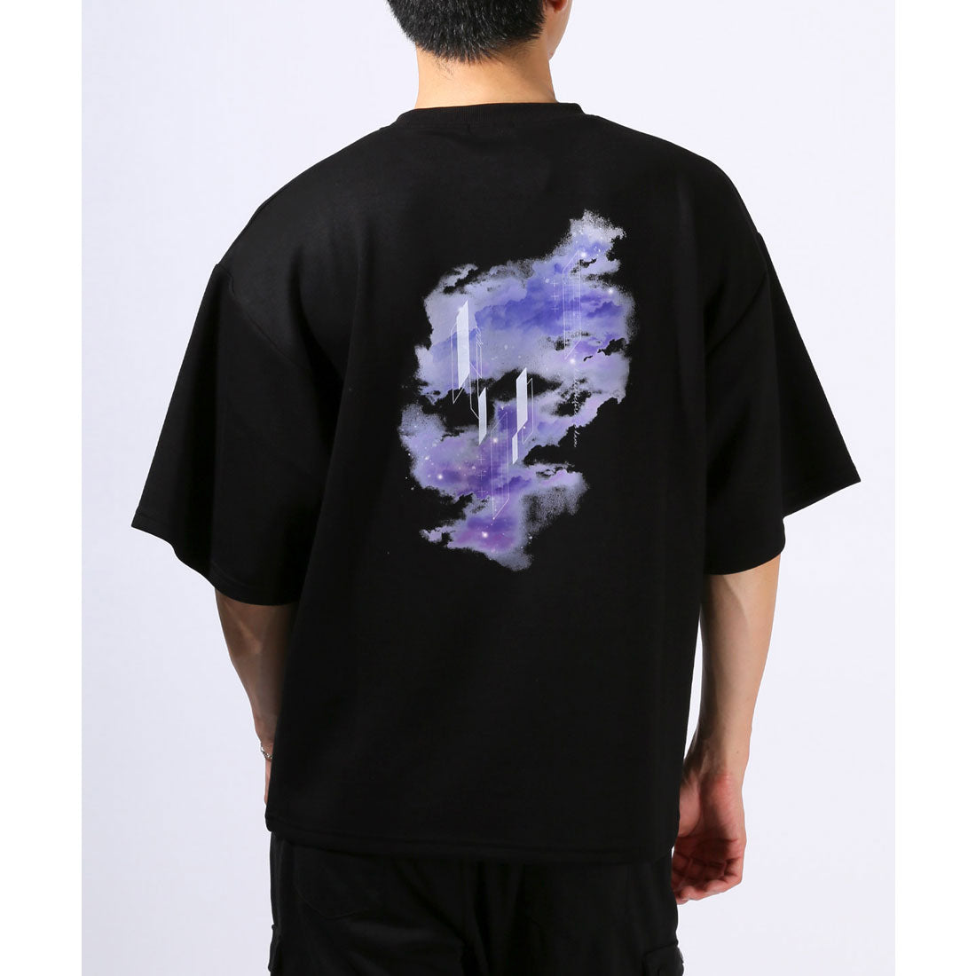 ラグスタイル LUXSTYLE クラウドグラフィックバックプリントポンチTシャツ/接触冷感 クール とろみ 選べるデザイン バックプリント ポンチ グラフィック プリント （Bブラック） Bブラック