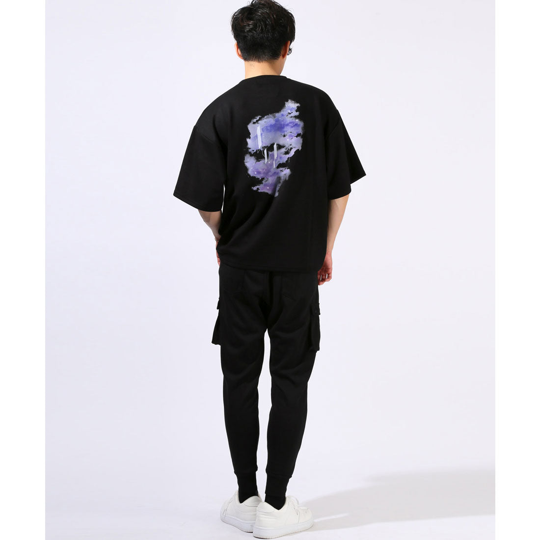 ラグスタイル LUXSTYLE クラウドグラフィックバックプリントポンチTシャツ/接触冷感 クール とろみ 選べるデザイン バックプリント ポンチ グラフィック プリント （Bブラック） Bブラック
