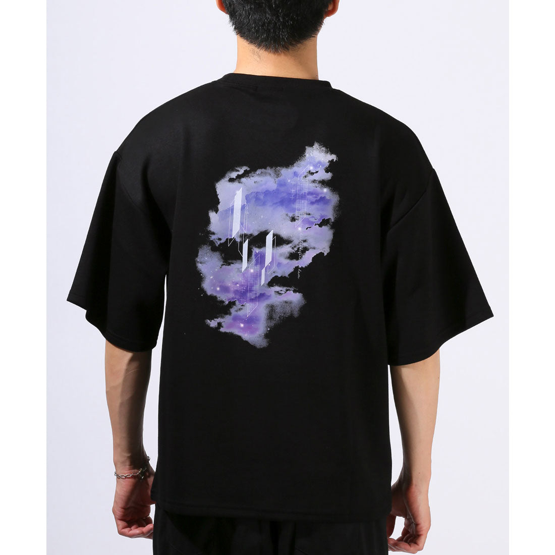 ラグスタイル LUXSTYLE クラウドグラフィックバックプリントポンチTシャツ/接触冷感 クール とろみ 選べるデザイン バックプリント ポンチ グラフィック プリント （Bブラック） Bブラック