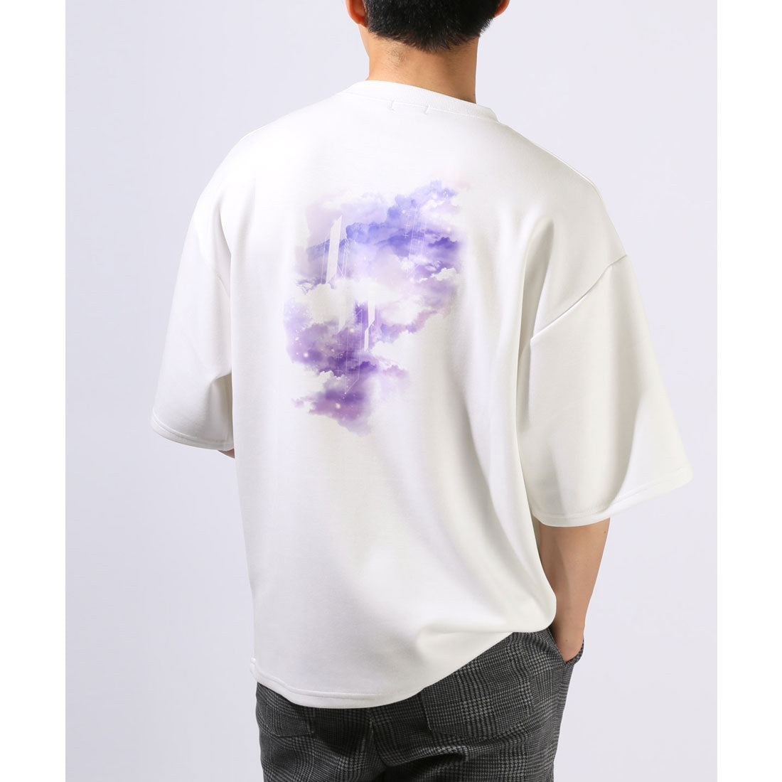 ラグスタイル LUXSTYLE クラウドグラフィックバックプリントポンチTシャツ/接触冷感 クール とろみ 選べるデザイン バックプリント ポンチ グラフィック プリント （Bホワイト） Bホワイト