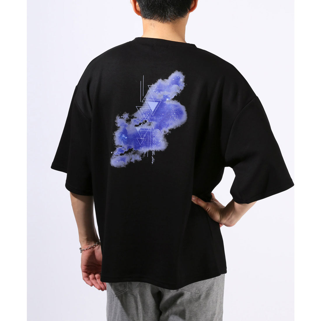 ラグスタイル LUXSTYLE クラウドグラフィックバックプリントポンチTシャツ/接触冷感 クール とろみ 選べるデザイン バックプリント ポンチ グラフィック プリント （Aブラック） Aブラック