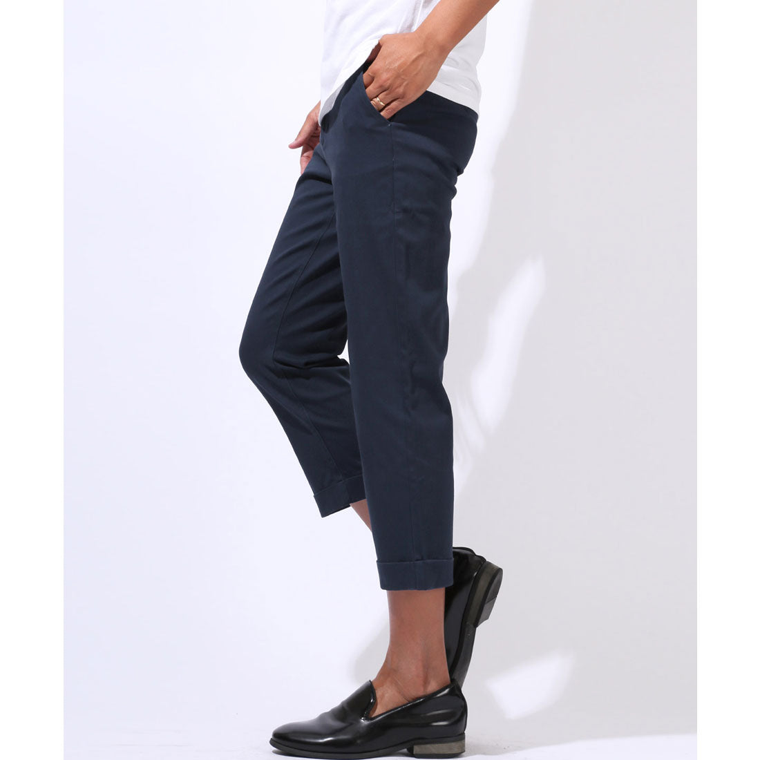 ラグスタイル LUXSTYLE ストレッチチノクロップドパンツ/チノパン クロップド丈 ひざ下 7分丈 ゴルフ 綿 コットン ストレッチ 伸縮性 スリム 細身 スキニー テーパード （ホワイト） ホワイト