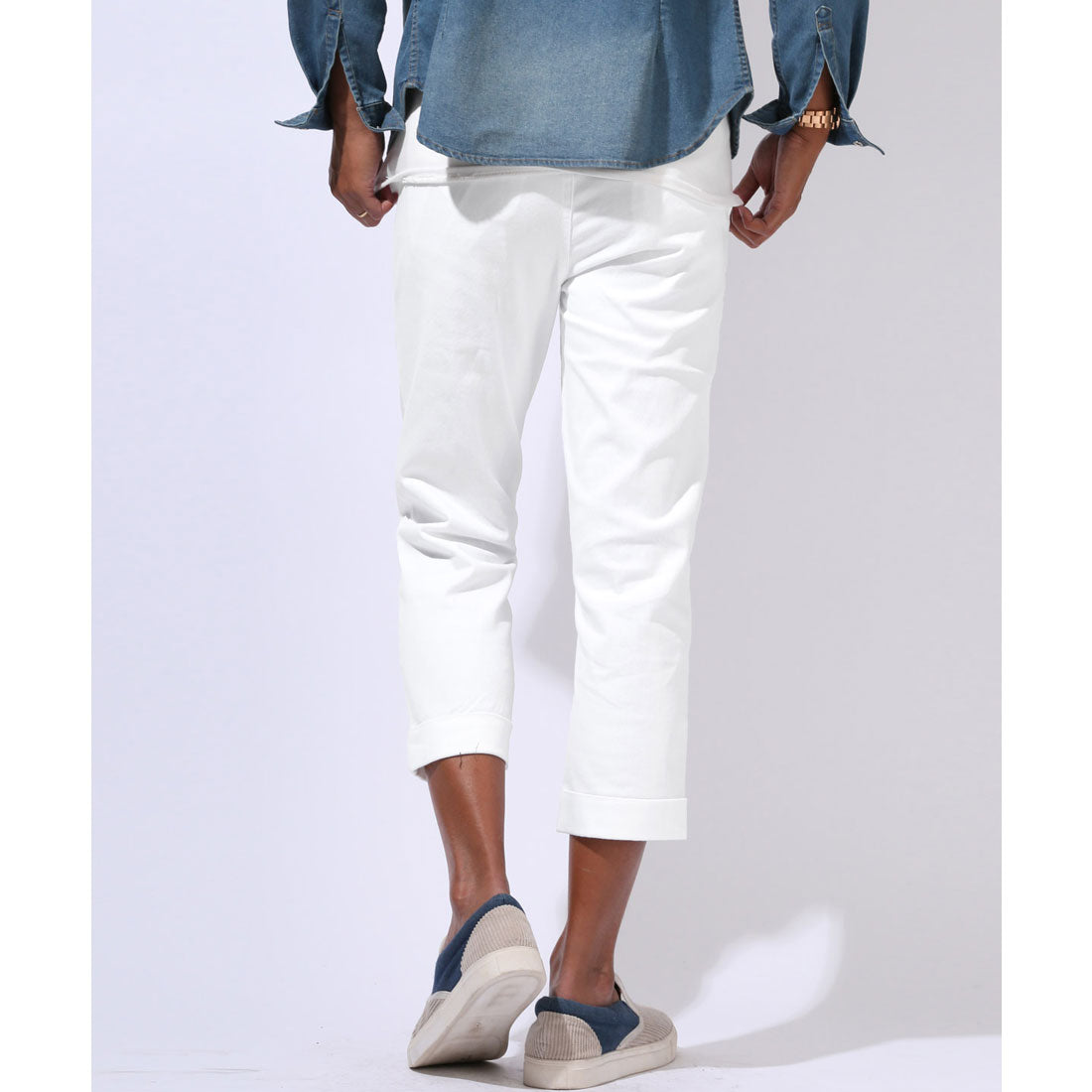 ラグスタイル LUXSTYLE ストレッチチノクロップドパンツ/チノパン クロップド丈 ひざ下 7分丈 ゴルフ 綿 コットン ストレッチ 伸縮性 スリム 細身 スキニー テーパード （ホワイト） ホワイト