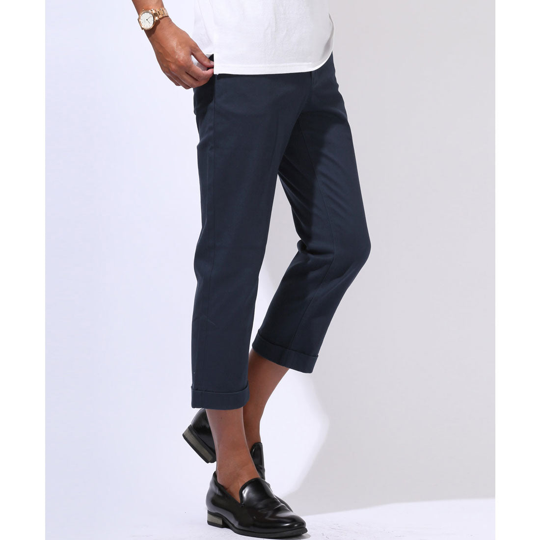 ラグスタイル LUXSTYLE ストレッチチノクロップドパンツ/チノパン クロップド丈 ひざ下 7分丈 ゴルフ 綿 コットン ストレッチ 伸縮性 スリム 細身 スキニー テーパード （ネイビー） ネイビー