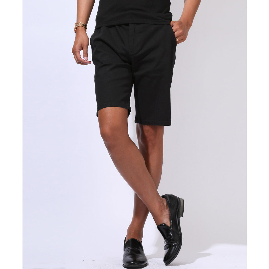 ラグスタイル LUXSTYLE ストレッチチノショートパンツ/ボトムス ハーフパンツ 短パン メンズ 膝下丈 ショート丈 細身 無地 ストレッチ 伸縮性 （ブラック） ブラック