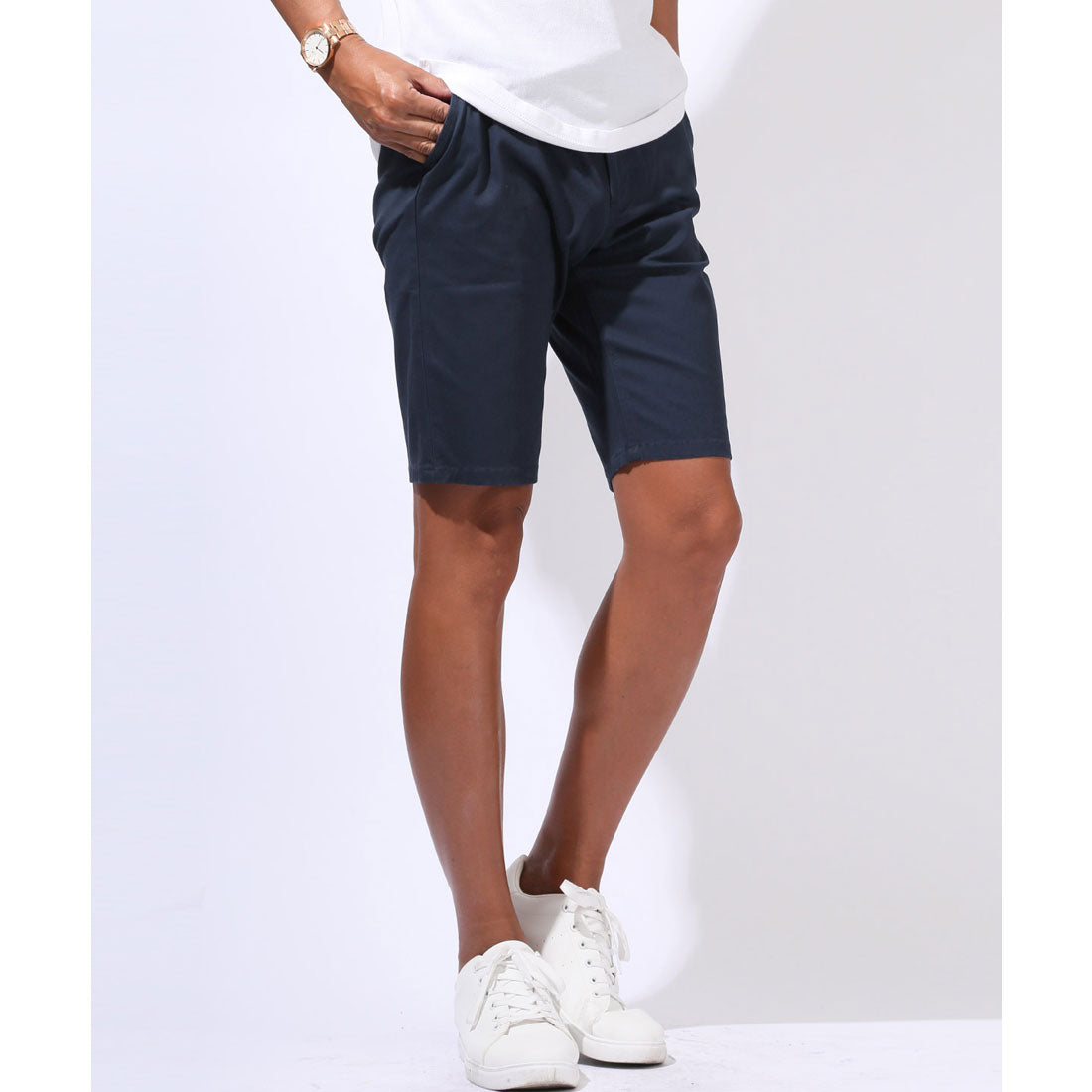 ラグスタイル LUXSTYLE ストレッチチノショートパンツ/ボトムス ハーフパンツ 短パン メンズ 膝下丈 ショート丈 細身 無地 ストレッチ 伸縮性 （ネイビー） ネイビー