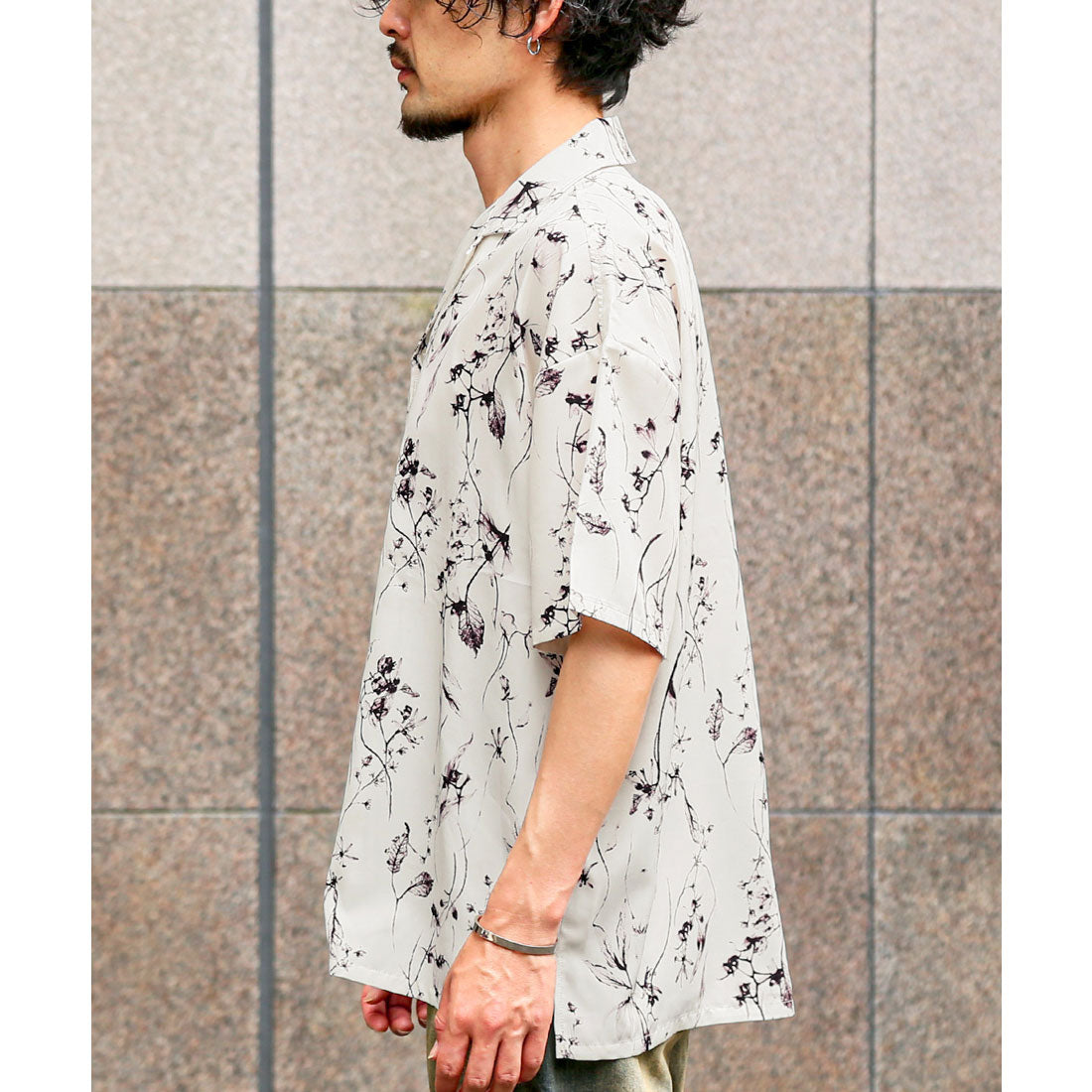 ラグスタイル LUXSTYLE 花柄オープンカラー半袖シャツ/シャツ 半袖 開襟シャツ 花柄 総柄 ビッグシルエット 薄手 柄シャツ メンズシャツ モノトーン ゆったり （ホワイト） ホワイト