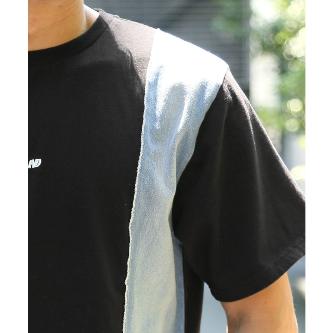 ラグスタイル LUXSTYLE バックデニムハートロゴアップリケ半袖Tシャツ/トップス カットソー メンズ デニム ハート アップリケ 切り替え リメイク風 配色 ロゴ 刺繍 綿 コットン （ホワイト） ホワイト