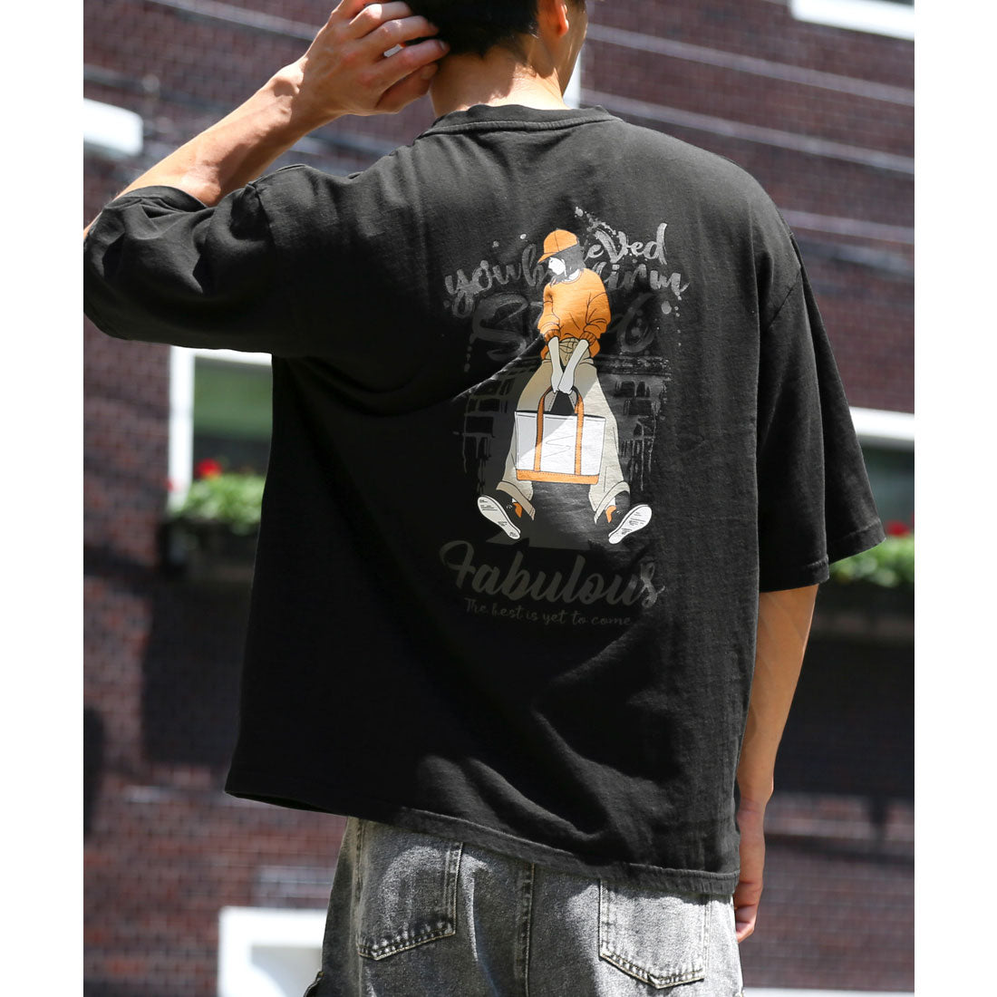 ラグスタイル LUXSTYLE ピグメントハードウォッシュGIRL半袖Tシャツ/半袖Tシャツ トップス ピグメント ハードウォッシュ ウォッシュ加工 ガール イラスト プリント ロゴ オーバーサイズ （ウォッシュブラック） ウォッシュブラック