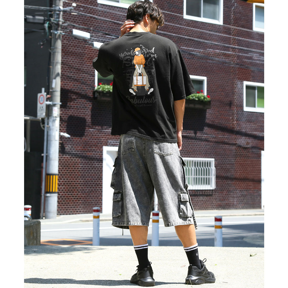 ラグスタイル LUXSTYLE ピグメントハードウォッシュGIRL半袖Tシャツ/半袖Tシャツ トップス ピグメント ハードウォッシュ ウォッシュ加工 ガール イラスト プリント ロゴ オーバーサイズ （ウォッシュブラック） ウォッシュブラック