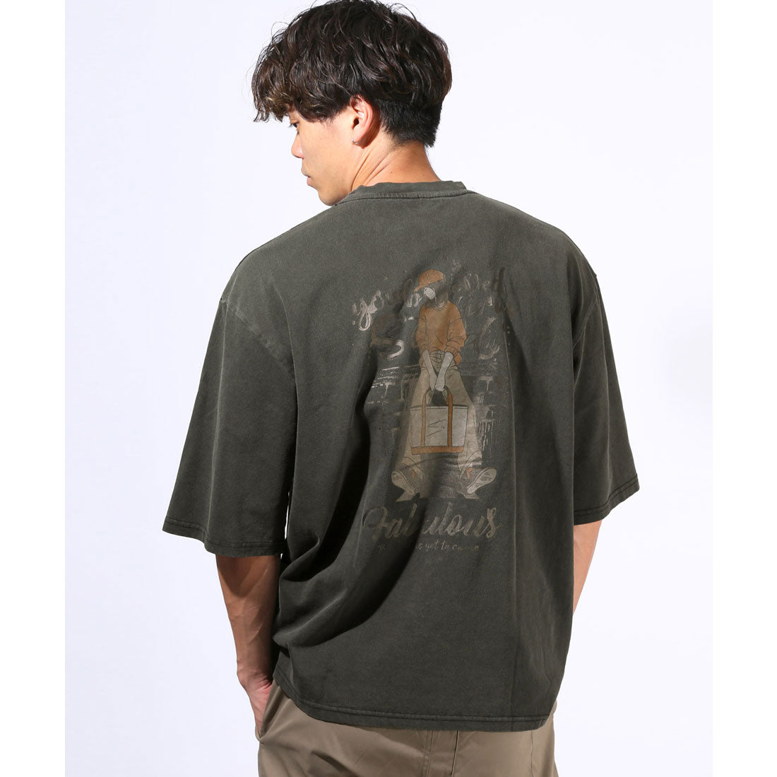 ラグスタイル LUXSTYLE ピグメントハードウォッシュGIRL半袖Tシャツ/半袖Tシャツ トップス ピグメント ハードウォッシュ ウォッシュ加工 ガール イラスト プリント ロゴ オーバーサイズ （ウォッシュブラック） ウォッシュブラック