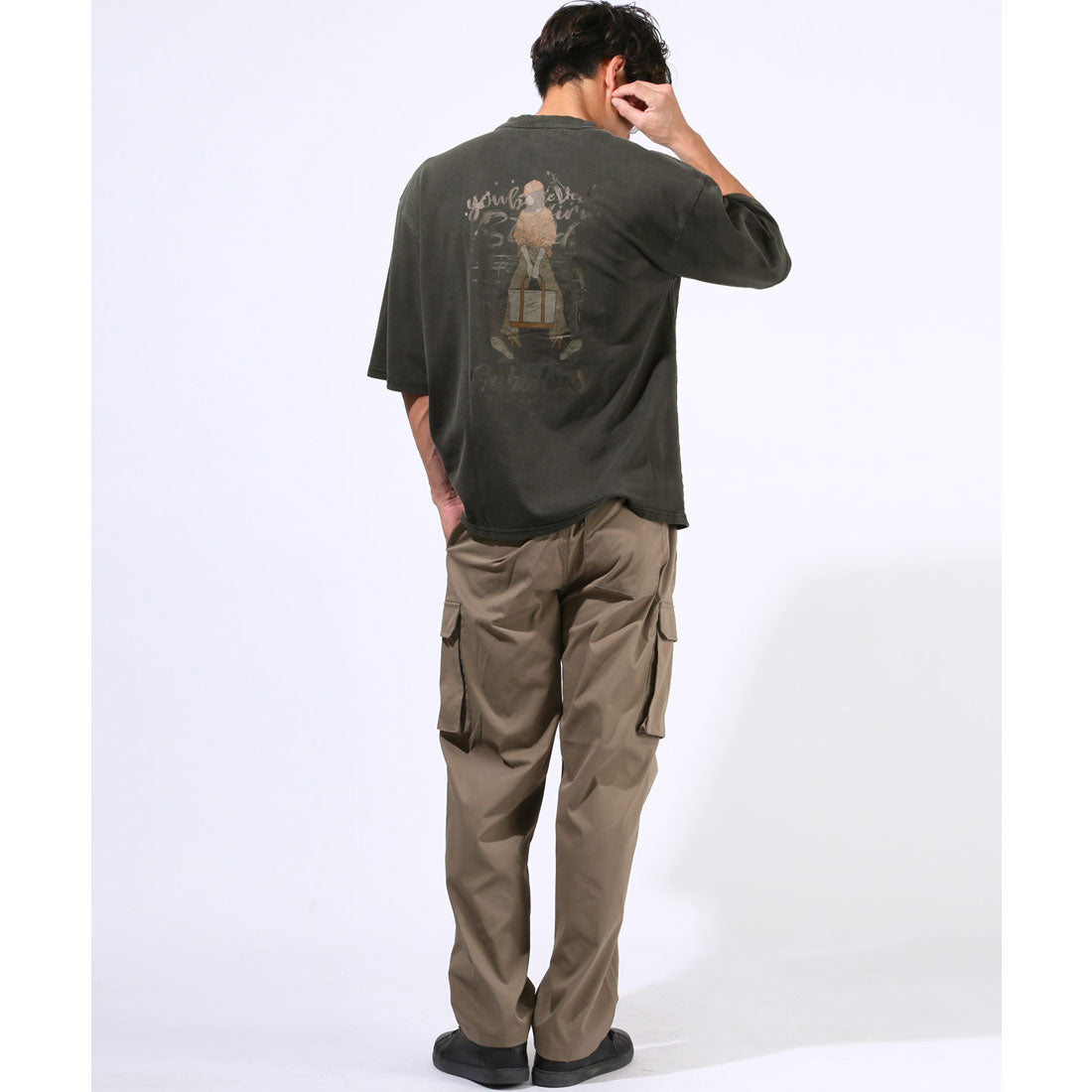 ラグスタイル LUXSTYLE ピグメントハードウォッシュGIRL半袖Tシャツ/半袖Tシャツ トップス ピグメント ハードウォッシュ ウォッシュ加工 ガール イラスト プリント ロゴ オーバーサイズ （ウォッシュブラック） ウォッシュブラック