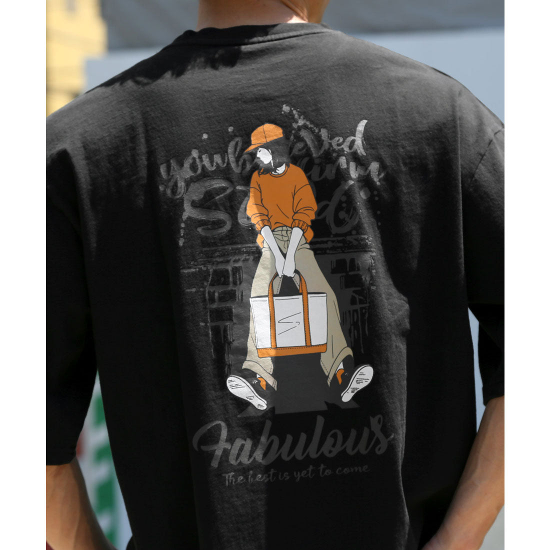 ラグスタイル LUXSTYLE ピグメントハードウォッシュGIRL半袖Tシャツ/半袖Tシャツ トップス ピグメント ハードウォッシュ ウォッシュ加工 ガール イラスト プリント ロゴ オーバーサイズ （ウォッシュブラック） ウォッシュブラック