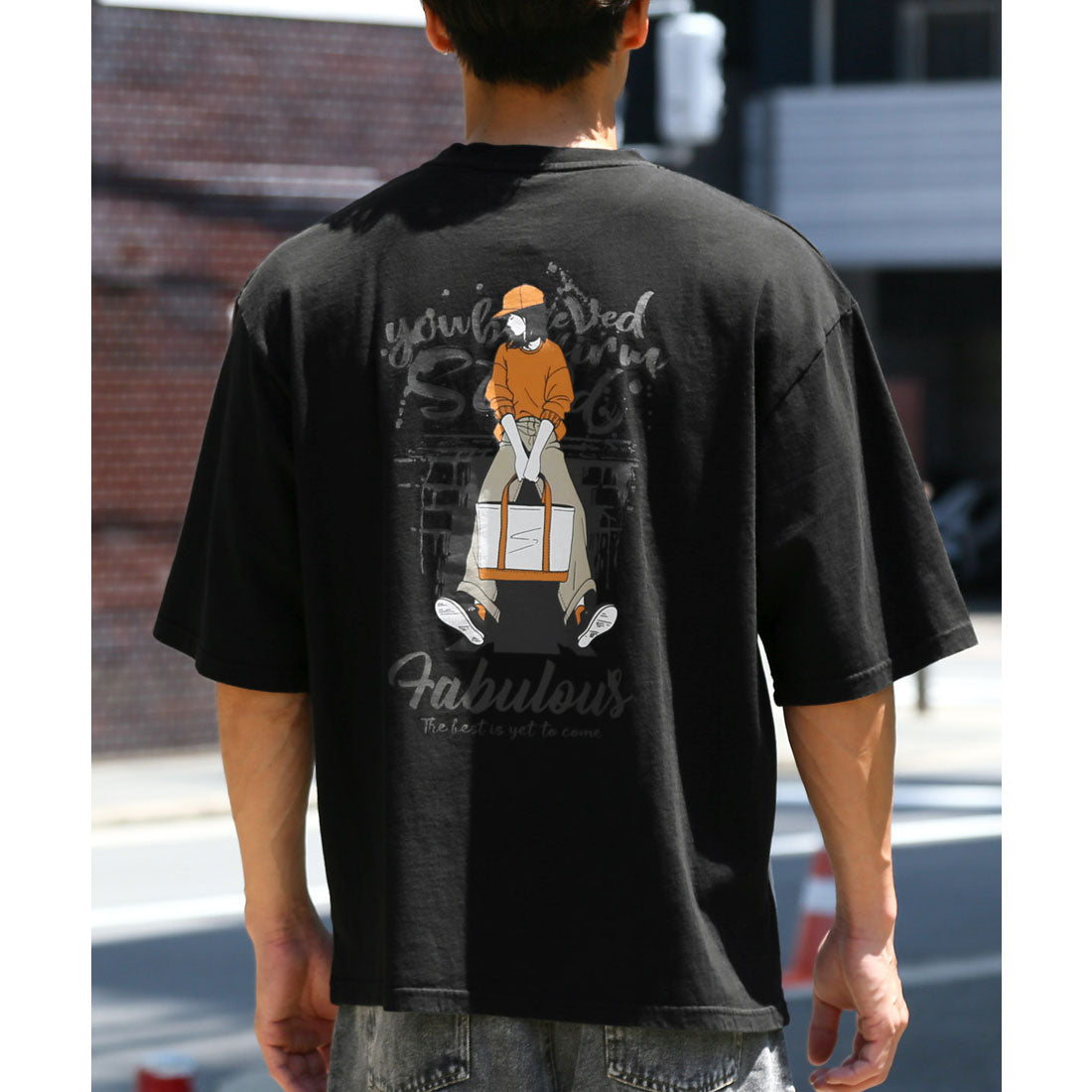 ラグスタイル LUXSTYLE ピグメントハードウォッシュGIRL半袖Tシャツ/半袖Tシャツ トップス ピグメント ハードウォッシュ ウォッシュ加工 ガール イラスト プリント ロゴ オーバーサイズ （ウォッシュブラック） ウォッシュブラック