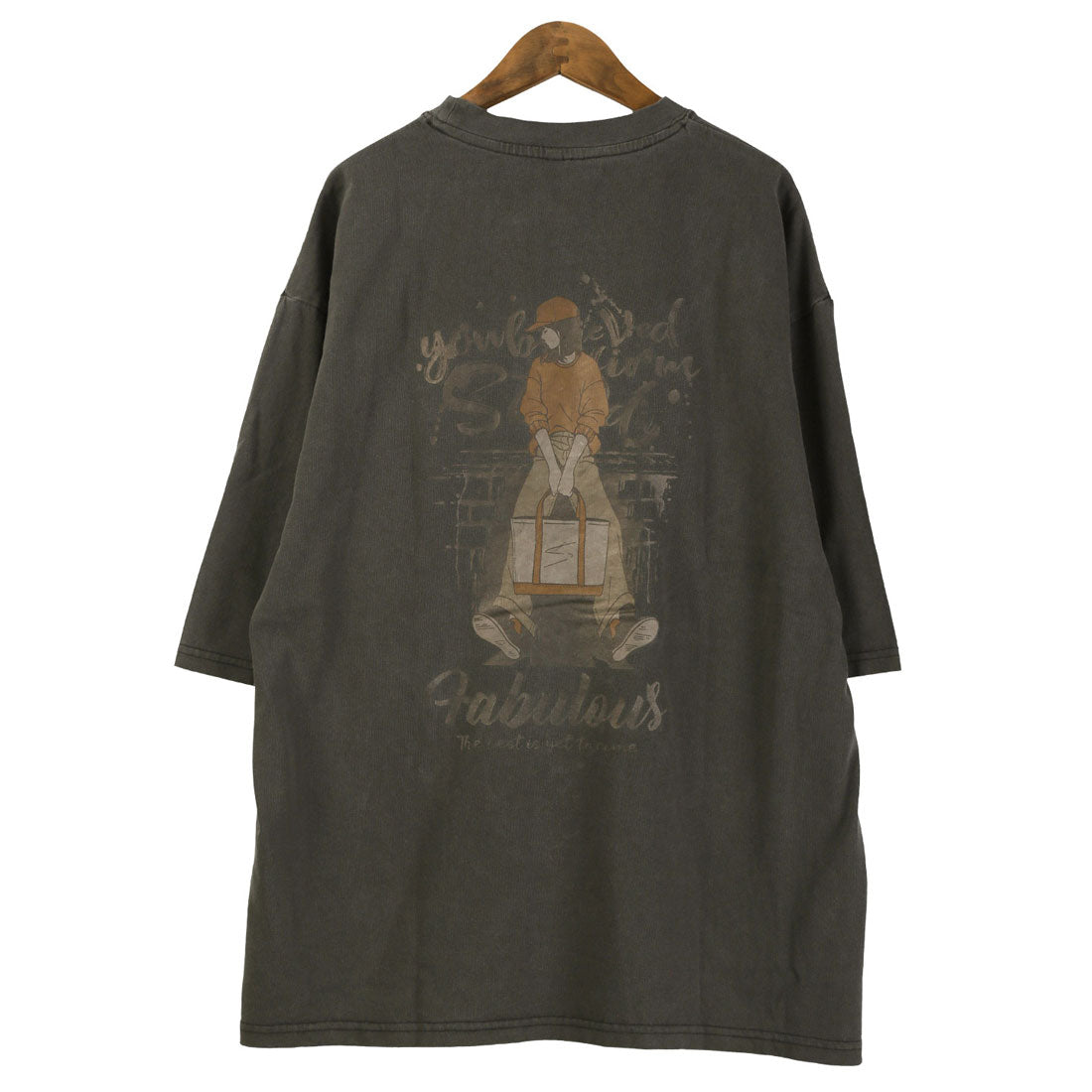 ラグスタイル LUXSTYLE ピグメントハードウォッシュGIRL半袖Tシャツ/半袖Tシャツ トップス ピグメント ハードウォッシュ ウォッシュ加工 ガール イラスト プリント ロゴ オーバーサイズ （ウォッシュブラック） ウォッシュブラック