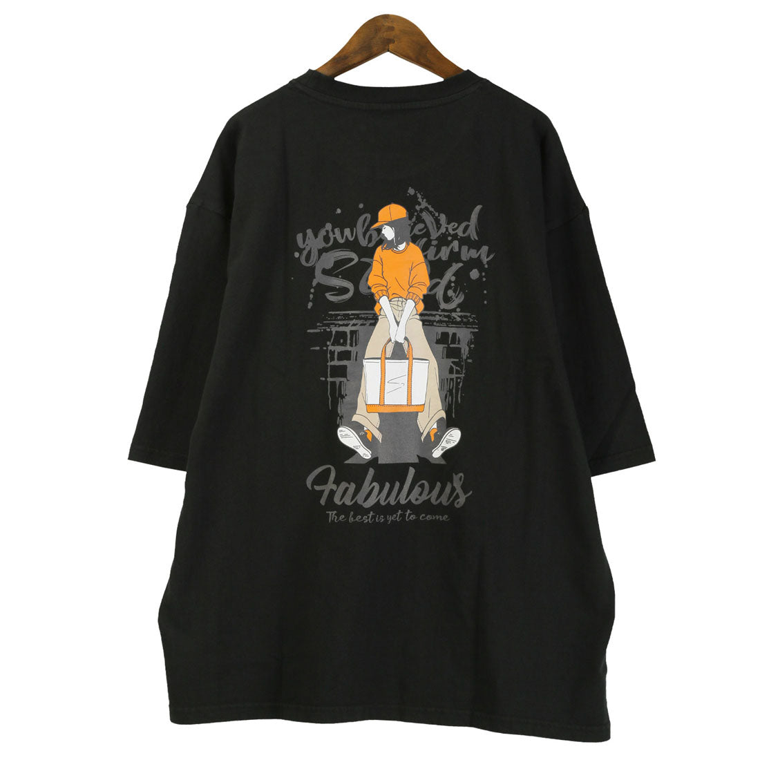 ラグスタイル LUXSTYLE ピグメントハードウォッシュGIRL半袖Tシャツ/半袖Tシャツ トップス ピグメント ハードウォッシュ ウォッシュ加工 ガール イラスト プリント ロゴ オーバーサイズ （ウォッシュブラック） ウォッシュブラック