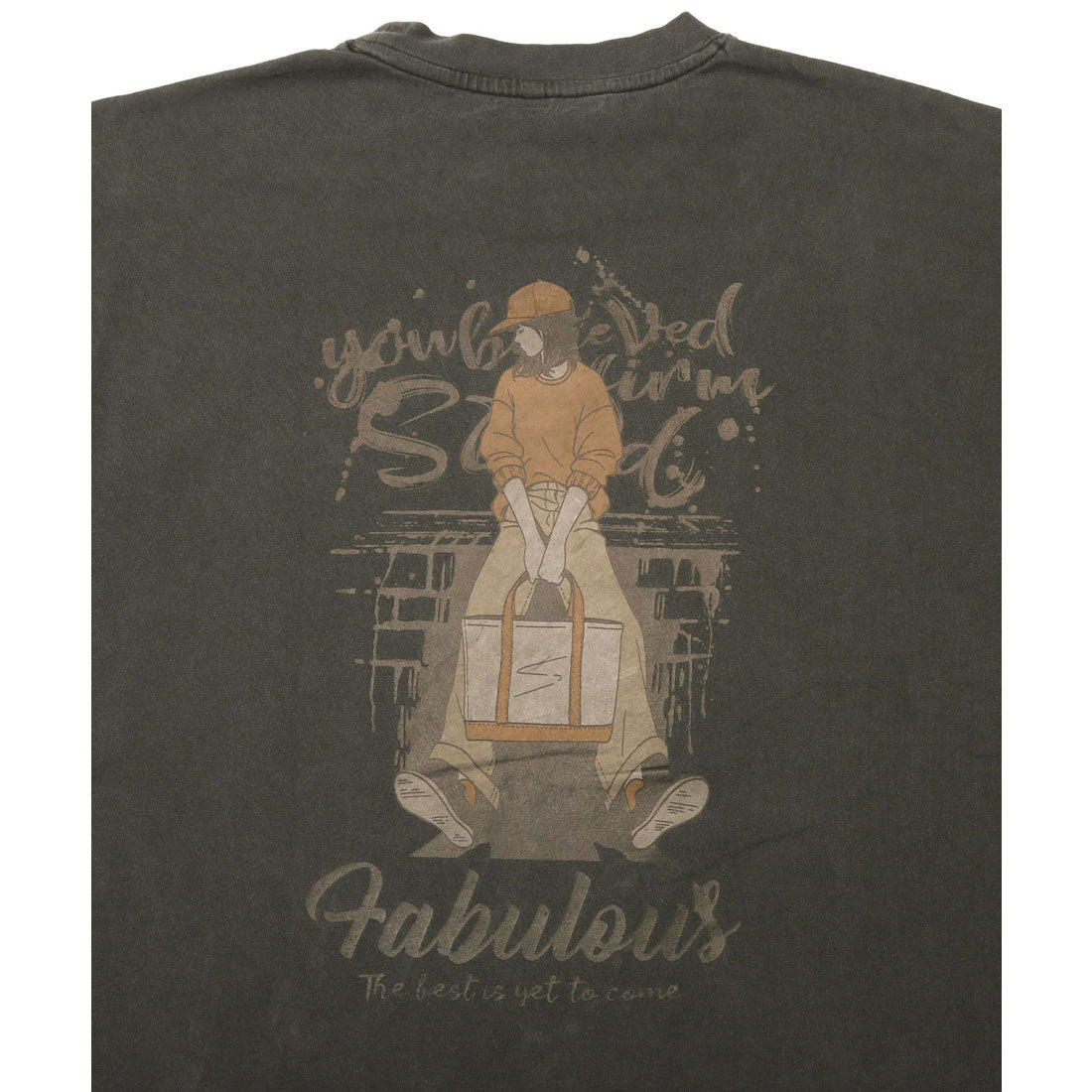 ラグスタイル LUXSTYLE ピグメントハードウォッシュGIRL半袖Tシャツ/半袖Tシャツ トップス ピグメント ハードウォッシュ ウォッシュ加工 ガール イラスト プリント ロゴ オーバーサイズ （ウォッシュブラック） ウォッシュブラック