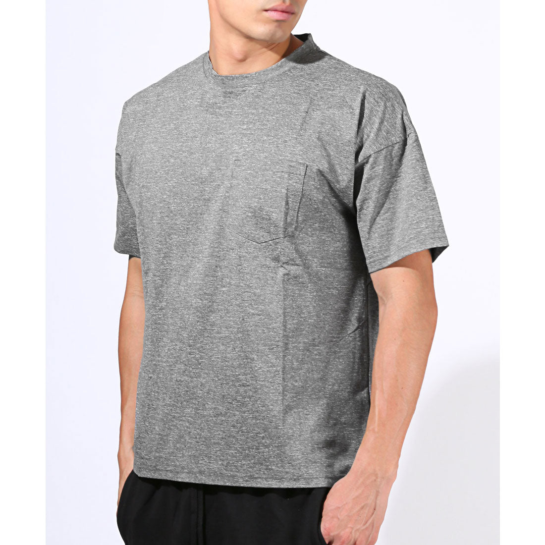 ラグスタイル LUXSTYLE 速乾半袖Tシャツ/トップス カットソー 速乾 吸水 吸汗 ドライ ストレッチ 伸縮性 胸ポケット クルーネック スポーツ （杢グレー） 杢グレー