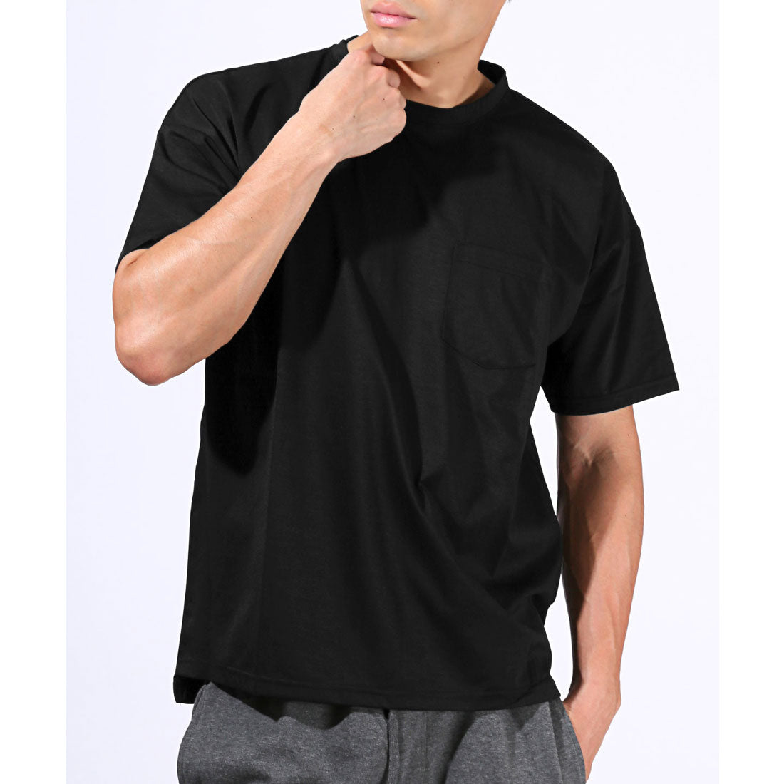 ラグスタイル LUXSTYLE 速乾半袖Tシャツ/トップス カットソー 速乾 吸水 吸汗 ドライ ストレッチ 伸縮性 胸ポケット クルーネック スポーツ （ブラック） ブラック