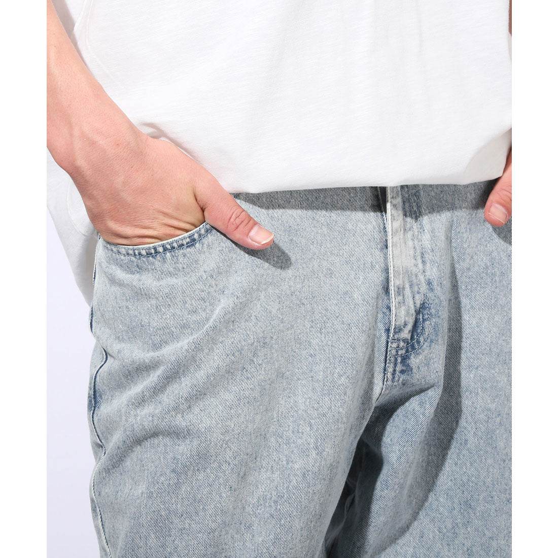 ラグスタイル LUXSTYLE デニムワイドテーパードパンツ/テーパードパンツ メンズ 大きいサイズ リラックスシルエット カジュアル ケミカル ワンウォッシュ ヴィンテージ 無地 通年 （ブルーケミカル） ブルーケミカル