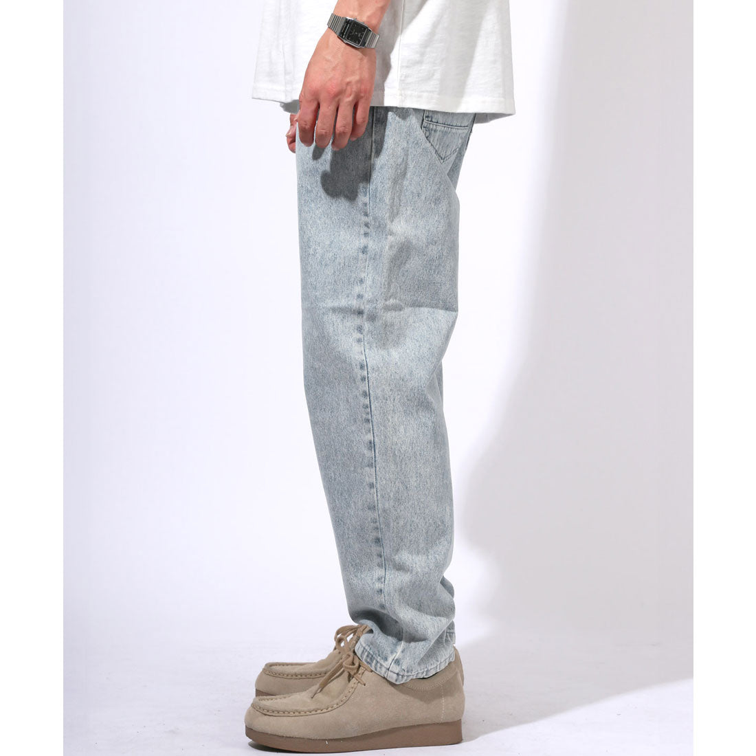 ラグスタイル LUXSTYLE デニムワイドテーパードパンツ/テーパードパンツ メンズ 大きいサイズ リラックスシルエット カジュアル ケミカル ワンウォッシュ ヴィンテージ 無地 通年 （ブルーケミカル） ブルーケミカル