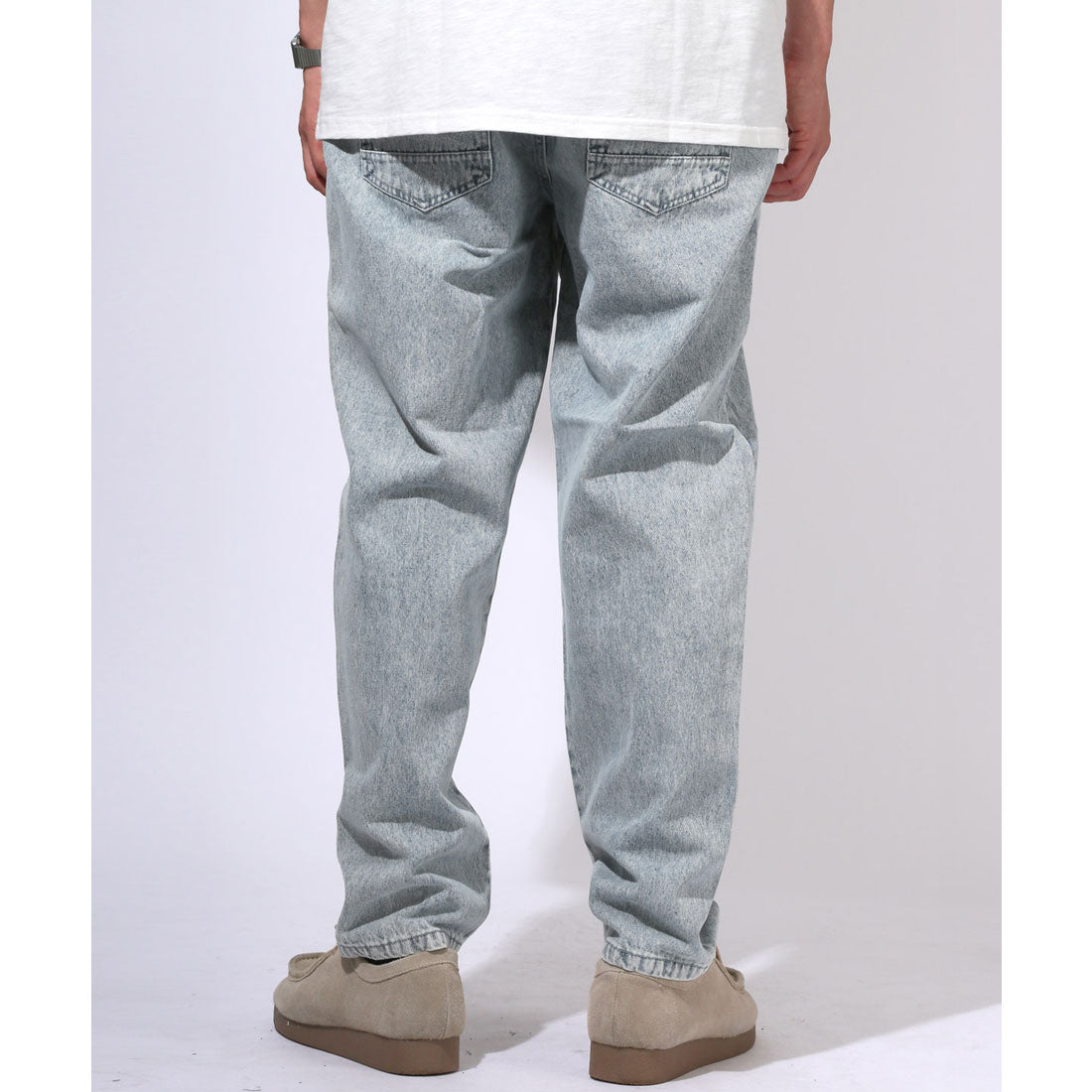 ラグスタイル LUXSTYLE デニムワイドテーパードパンツ/テーパードパンツ メンズ 大きいサイズ リラックスシルエット カジュアル ケミカル ワンウォッシュ ヴィンテージ 無地 通年 （ブルーケミカル） ブルーケミカル