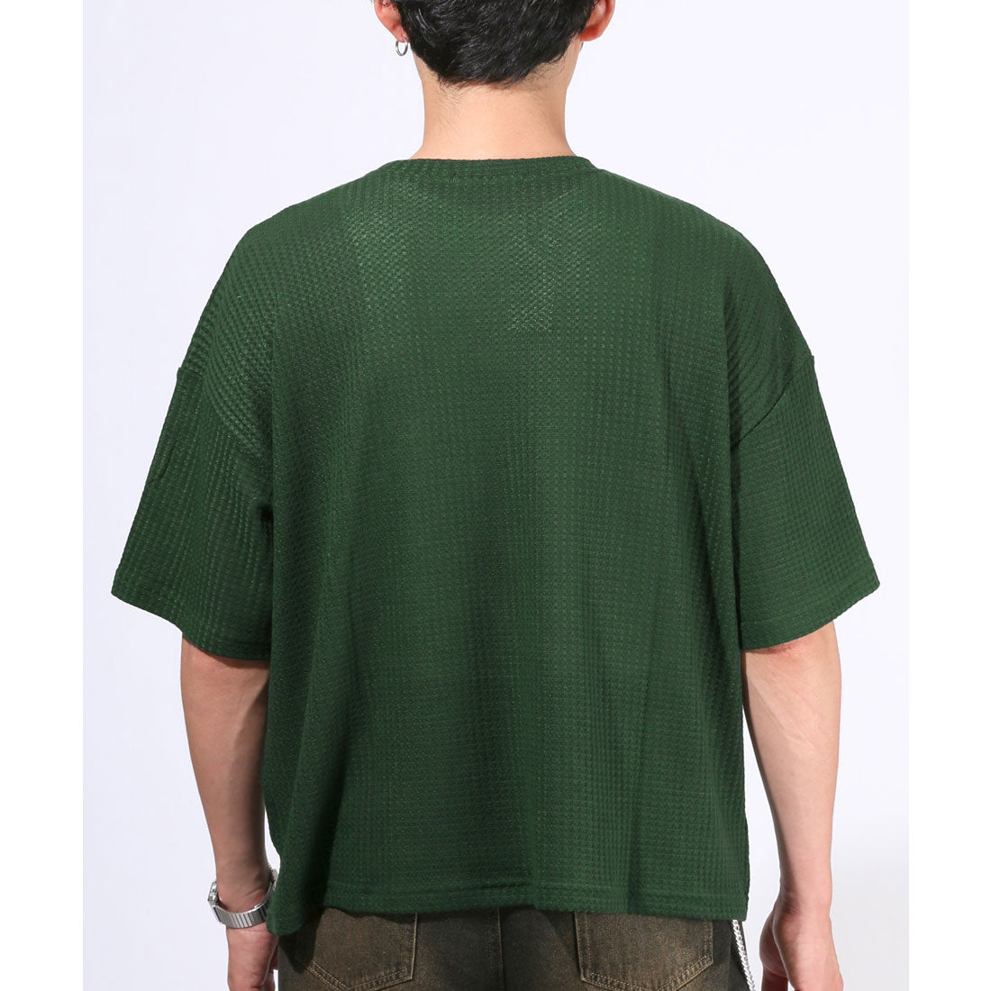 ラグスタイル LUXSTYLE サマーワッフル半袖Tシャツ/無地 ワッフル 夏 サマー ゆったり オーバーサイズ 丸首 クルーネック シンプル カジュアル （ブラック） ブラック