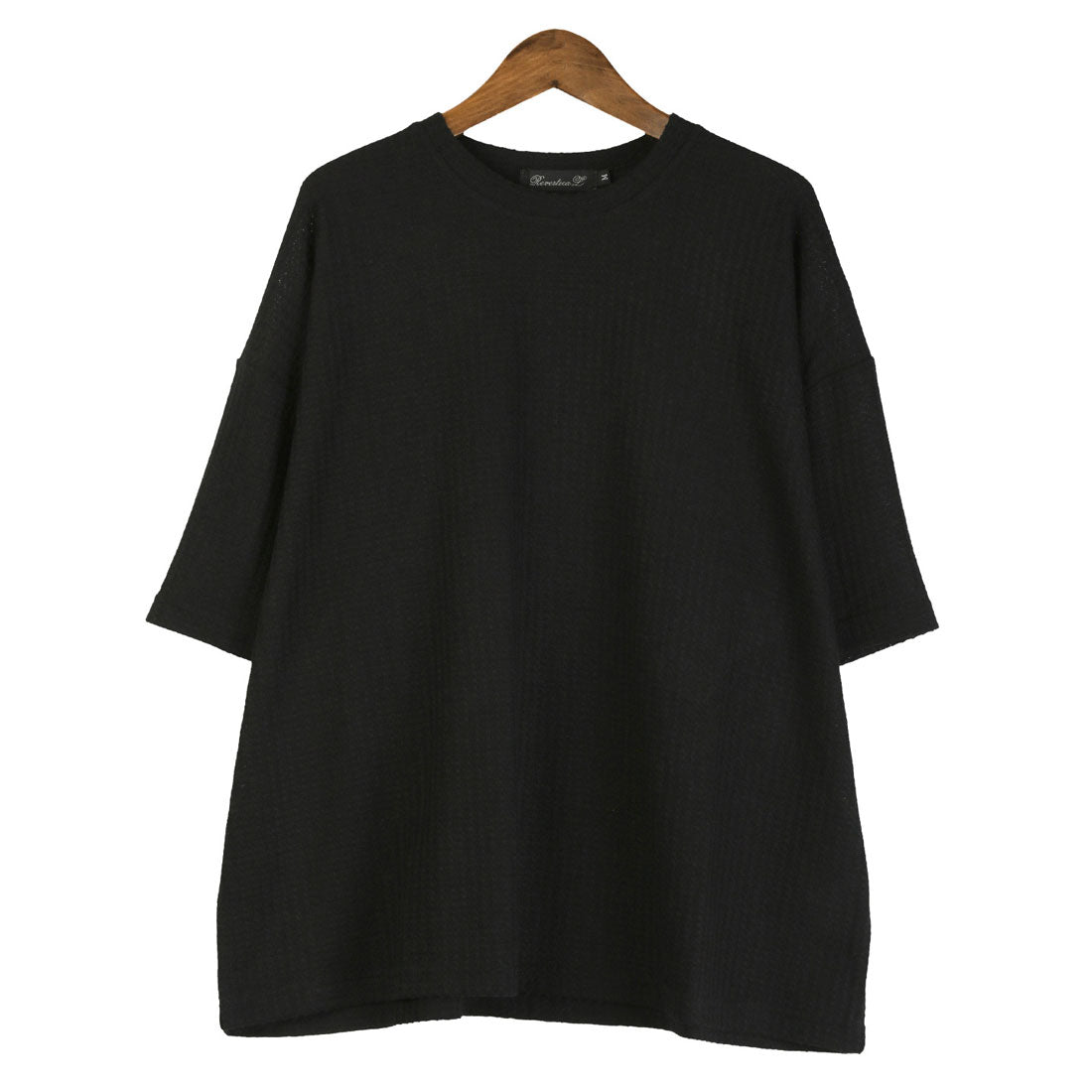 ラグスタイル LUXSTYLE サマーワッフル半袖Tシャツ/無地 ワッフル 夏 サマー ゆったり オーバーサイズ 丸首 クルーネック シンプル カジュアル （ブラック） ブラック