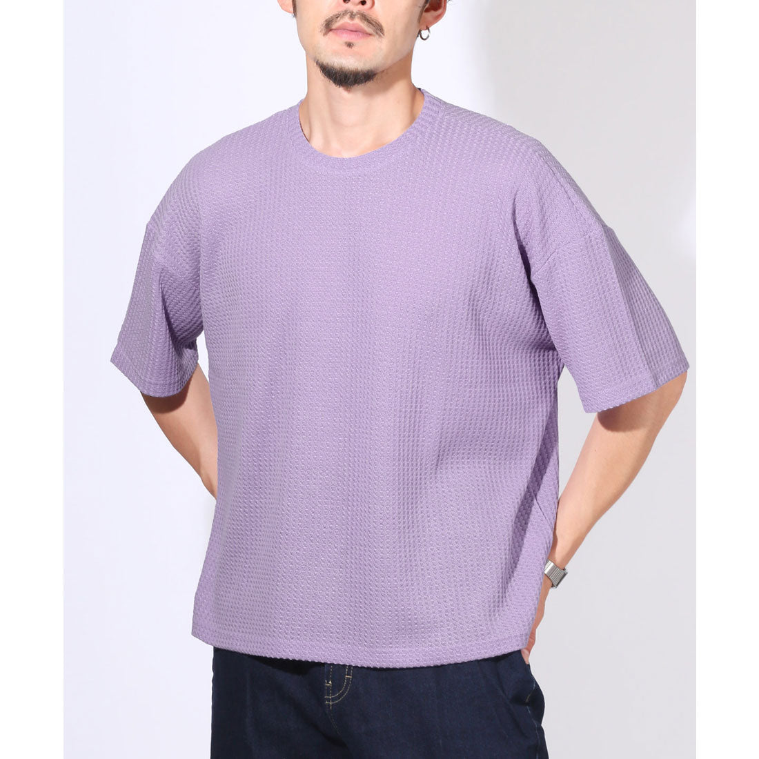 ラグスタイル LUXSTYLE サマーワッフル半袖Tシャツ/無地 ワッフル 夏 サマー ゆったり オーバーサイズ 丸首 クルーネック シンプル カジュアル （ラベンダー） ラベンダー
